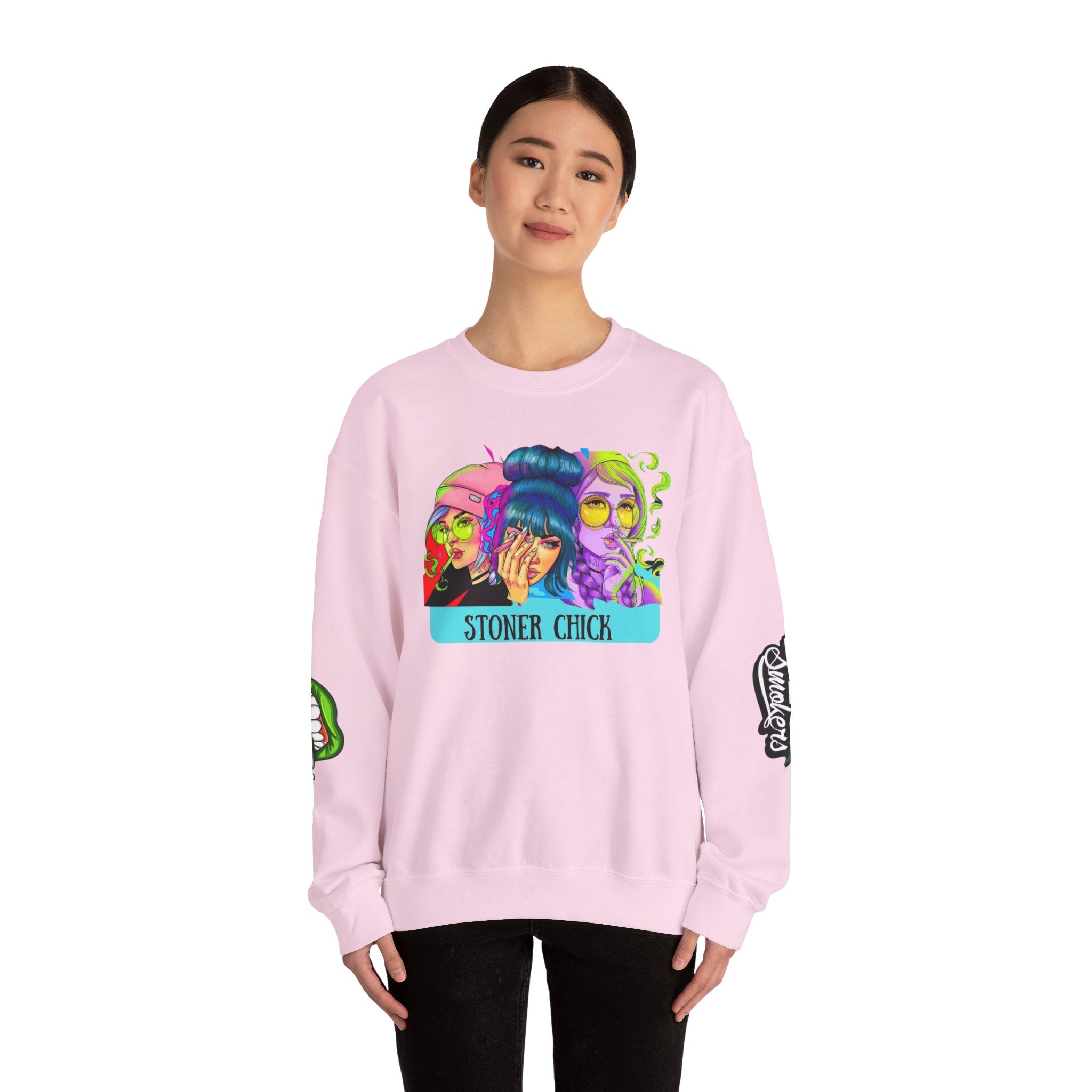 Stoner Chicks Crewneck Sweatshirt — Retro Cannabis Graphic
