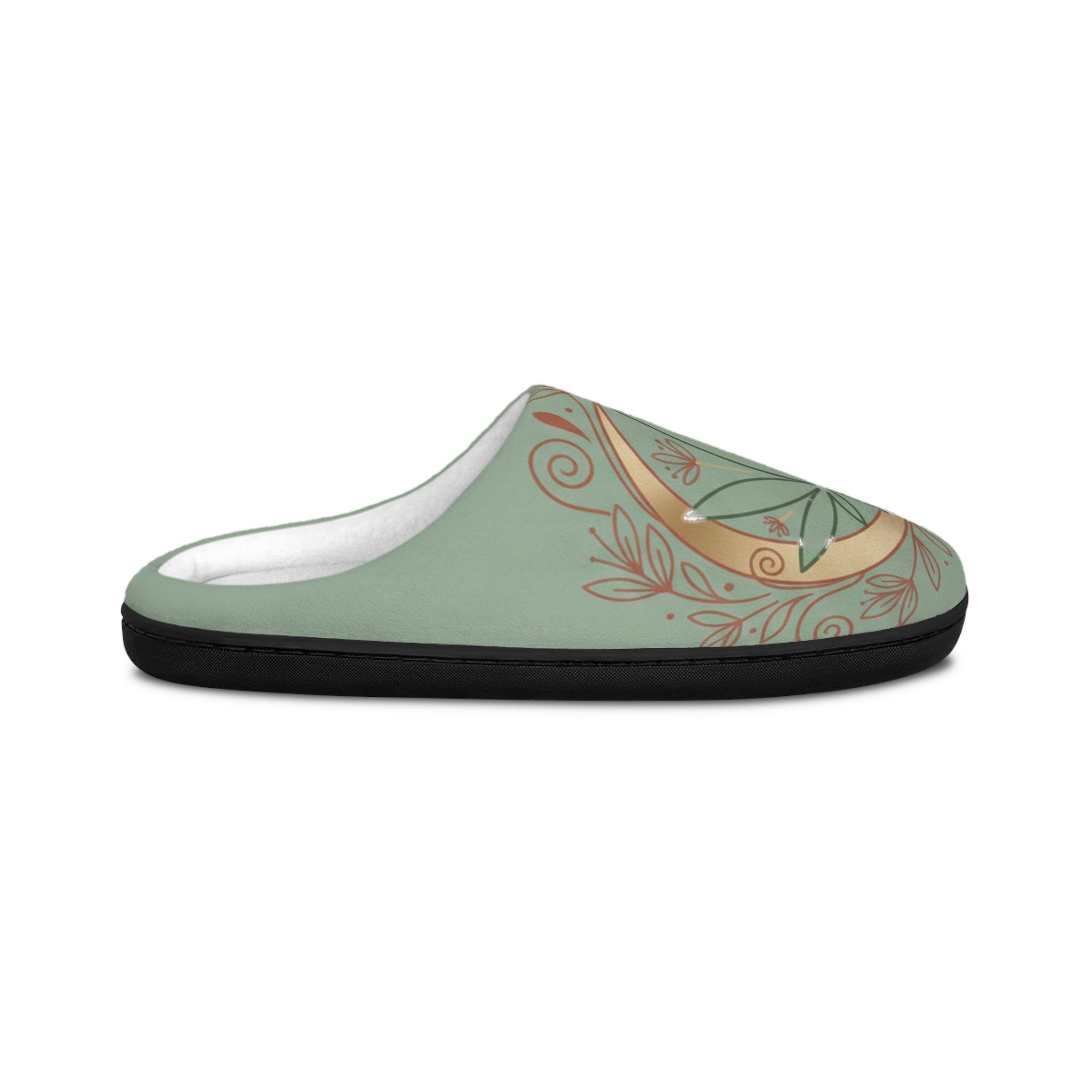 Women's Indoor Slippers — Sage Floral Crescent Moon Cozy House Shoes
