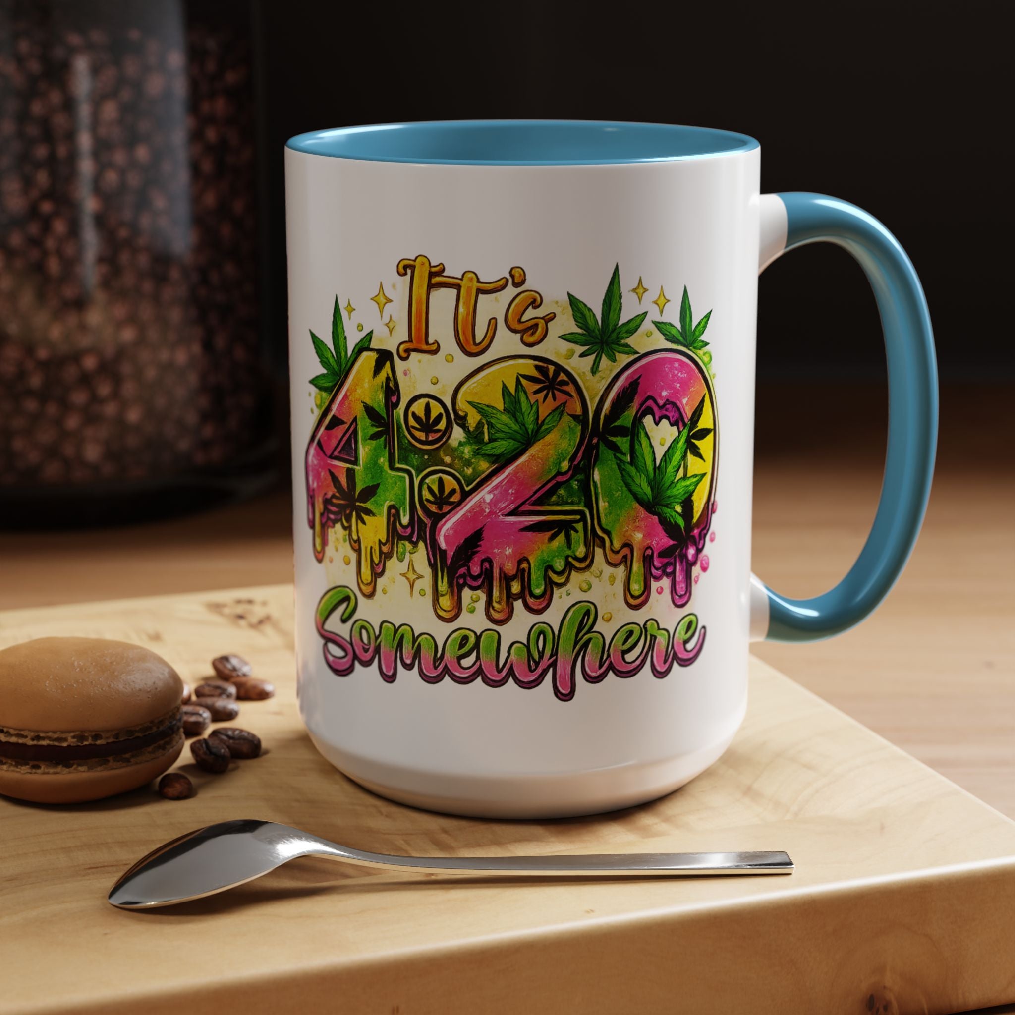 420 Coffee Mug — "It's 420 Somewhere" Accent Tea Cup, Weed-Themed Stoner Gift