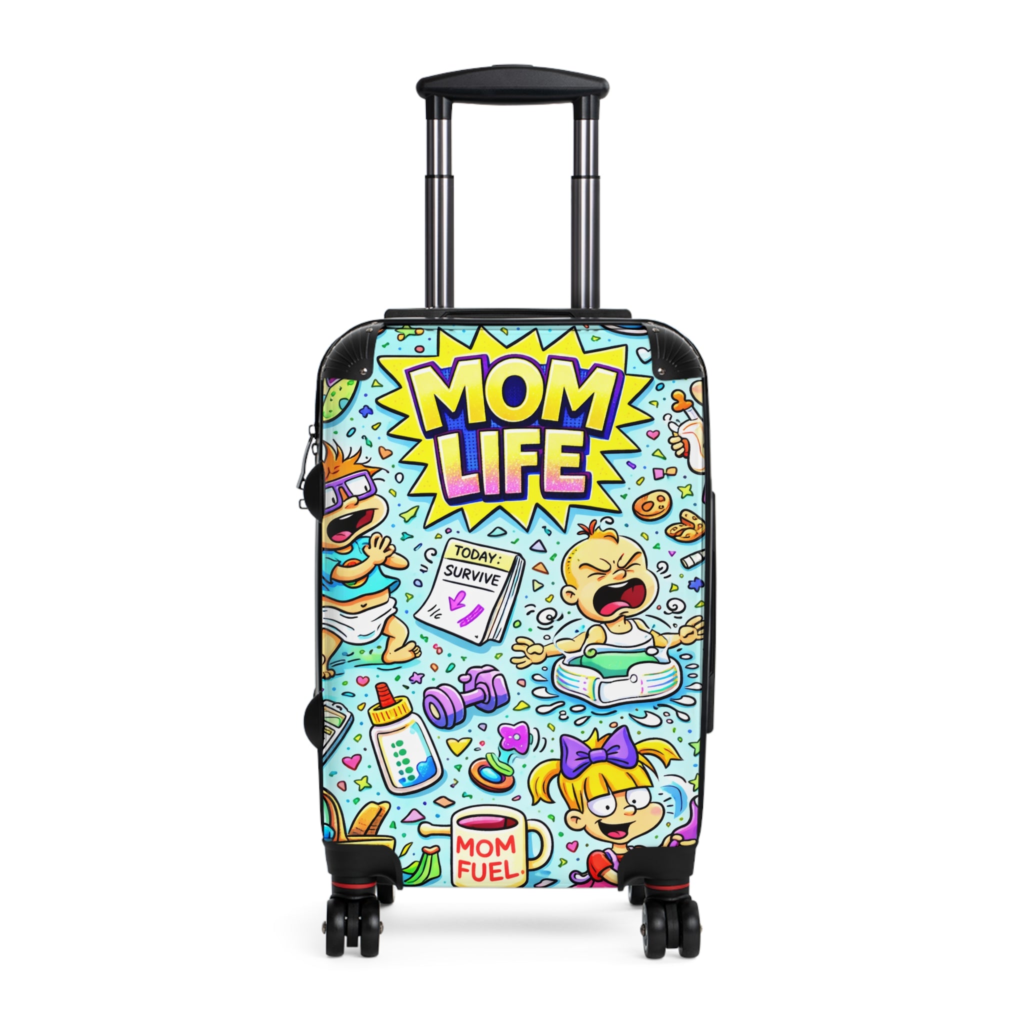 Mom Life Carry-On Suitcase – Funny Cartoon Travel Luggage for Busy Moms