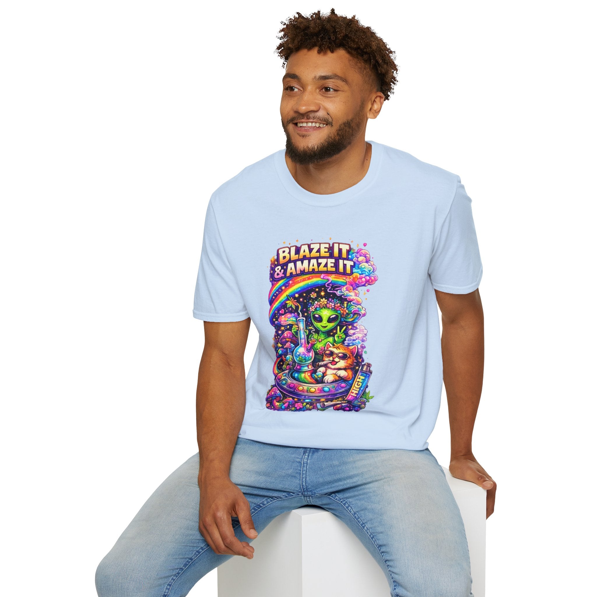 Alien Rainbow Tee - "Blaze It & Amaze It" Psychedelic Graphic T-Shirt