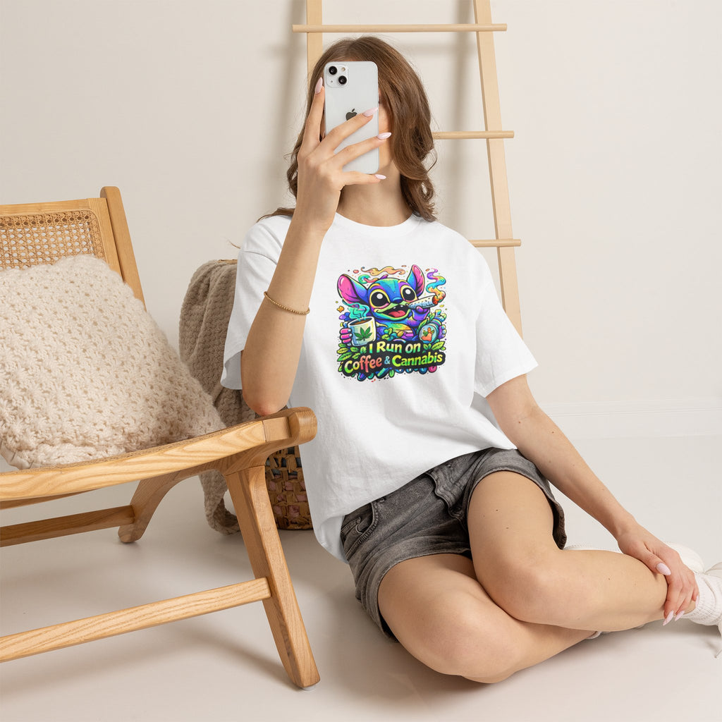 Coffee & Cannabis Tee — 'I Run on Coffee & Cannabis' Cute Stitch Graphic T-Shirt