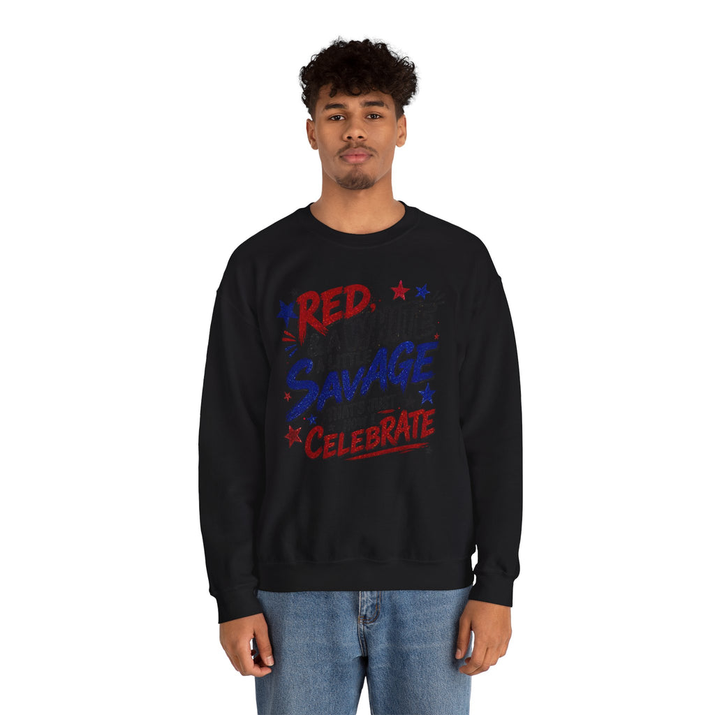 Crewneck Sweatshirt — "Red & White & A Little Savage" Patriotic 4th of July Pullover