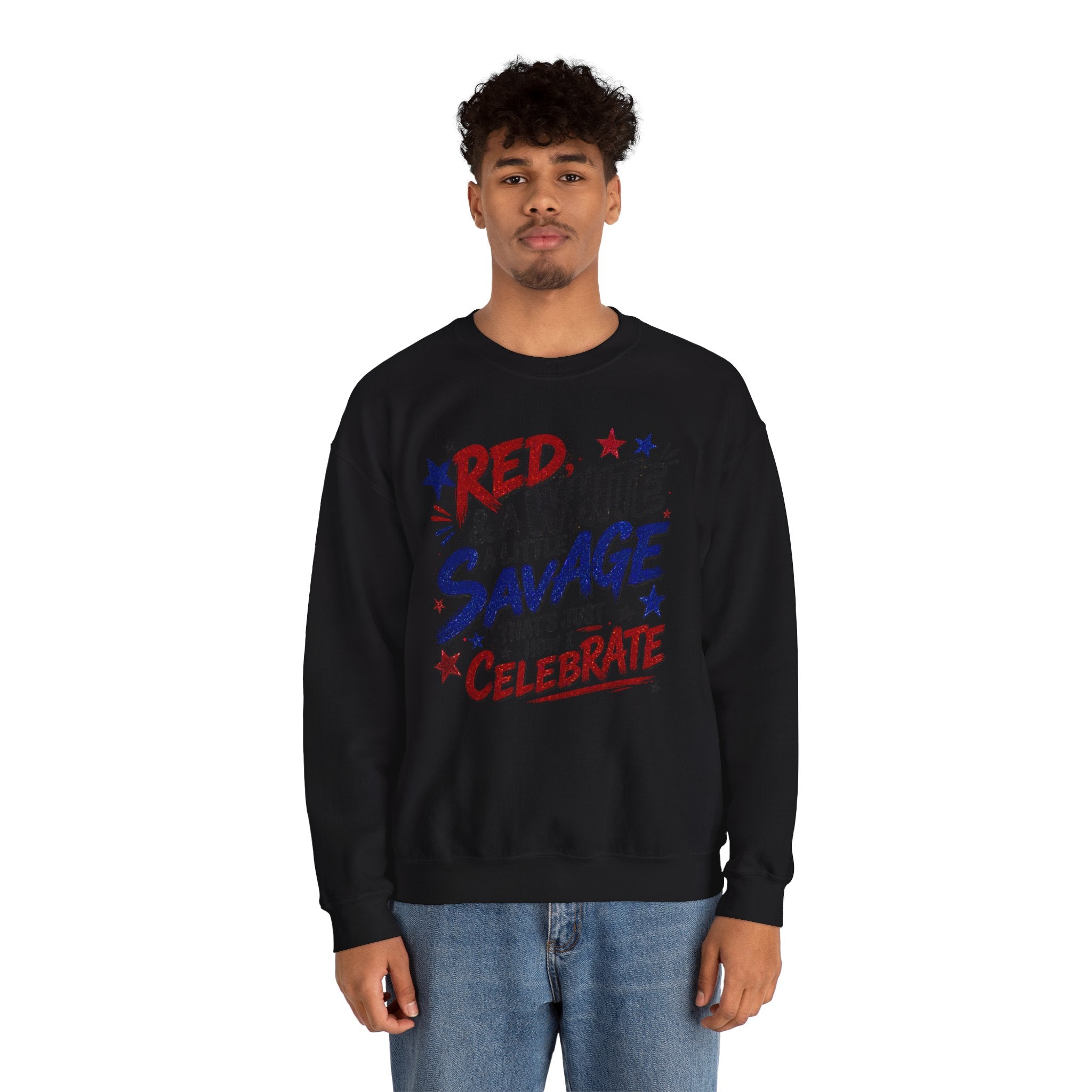 Crewneck Sweatshirt — "Red & White & A Little Savage" Patriotic 4th of July Pullover