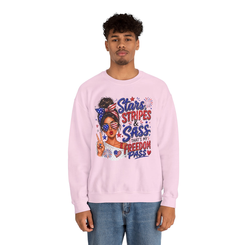 Patriotic 'Stars, Stripes & Sass' Crewneck Sweatshirt – 4th of July Freedom Pass Graphic