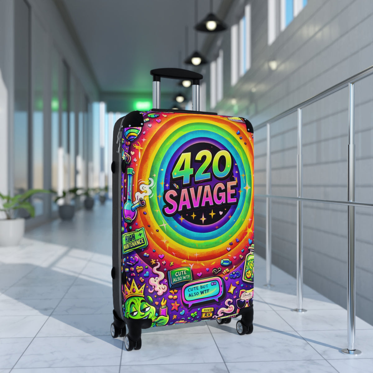 Suitcase — 420 Savage Colorful Rolling Luggage (Psychedelic Rainbow Travel Case)