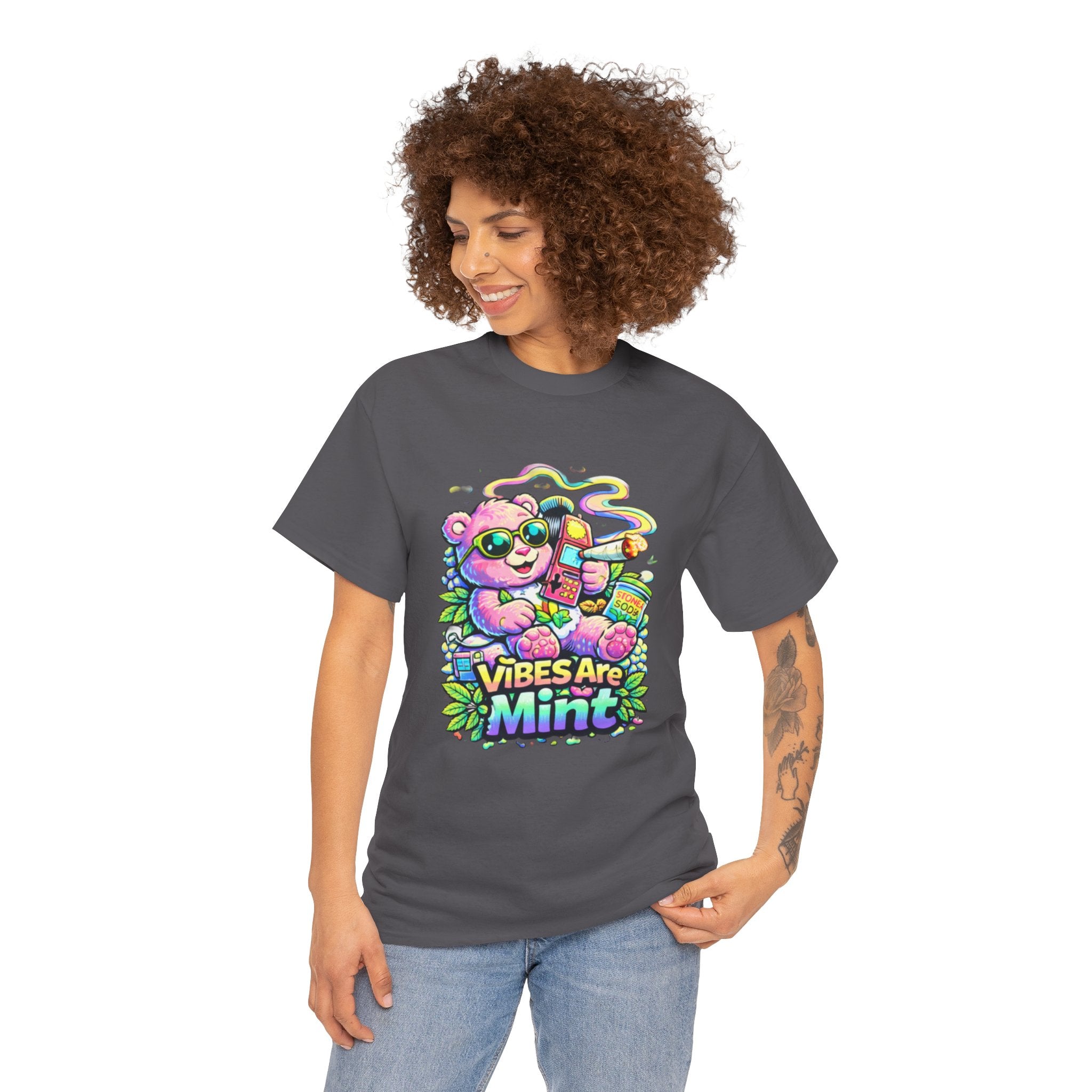 Mint Vibes Bear Tee — Cute Retro Cartoon Graphic T-Shirt