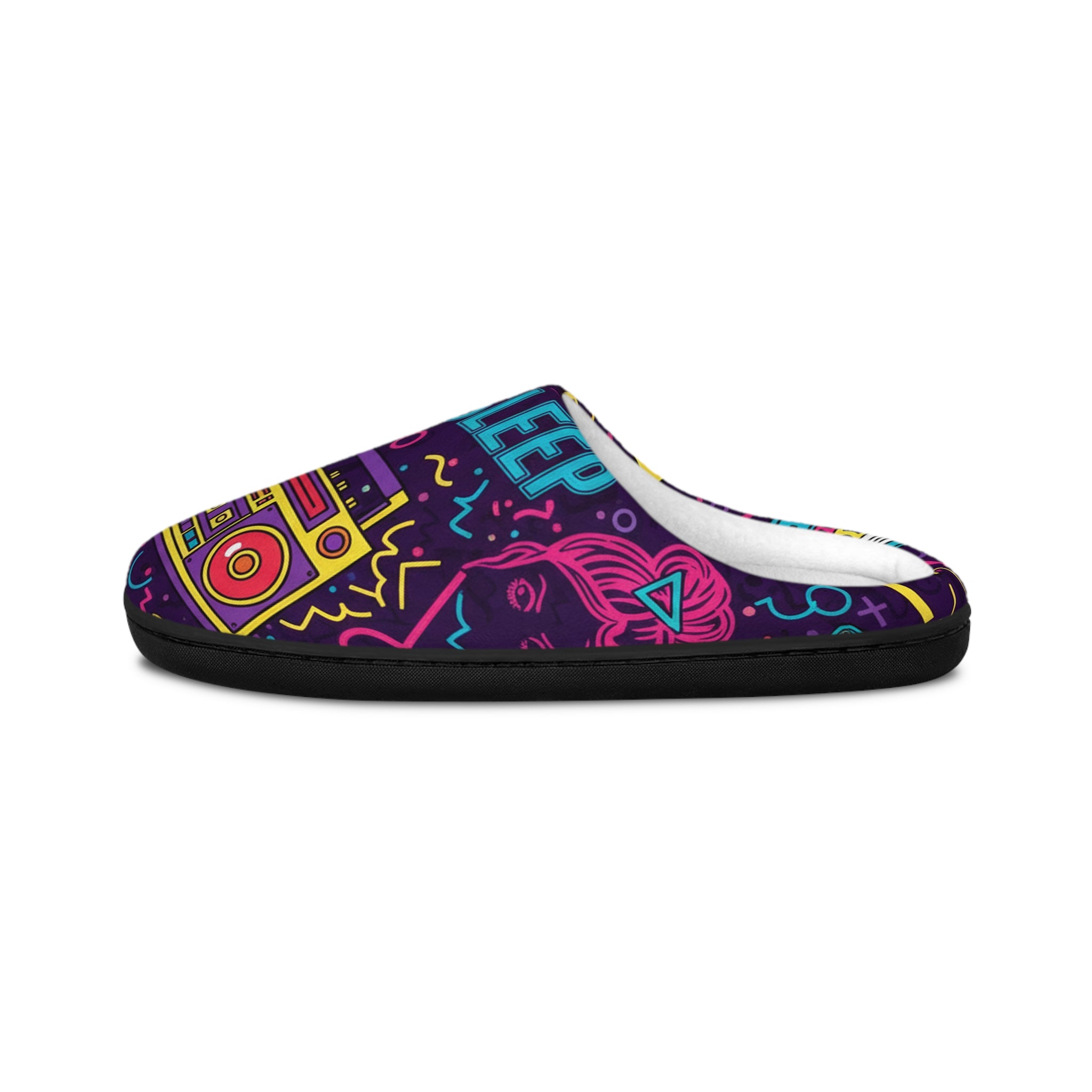 Go To Sleep Women’s Indoor Slippers — Retro Boombox Cozy House Shoes