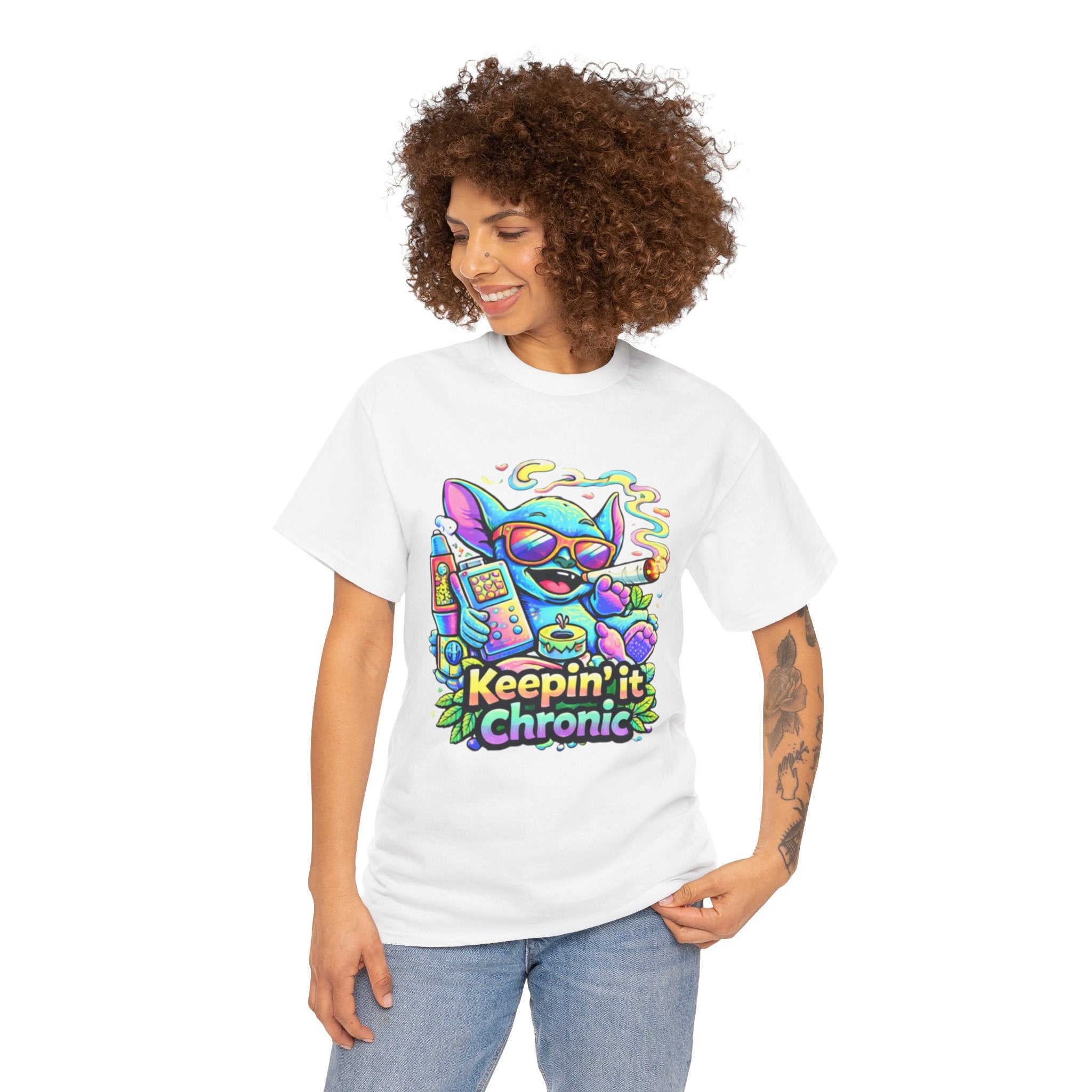 Keepin' It Chronic T-Shirt — Colorful Stoner Cat Graphic Tee