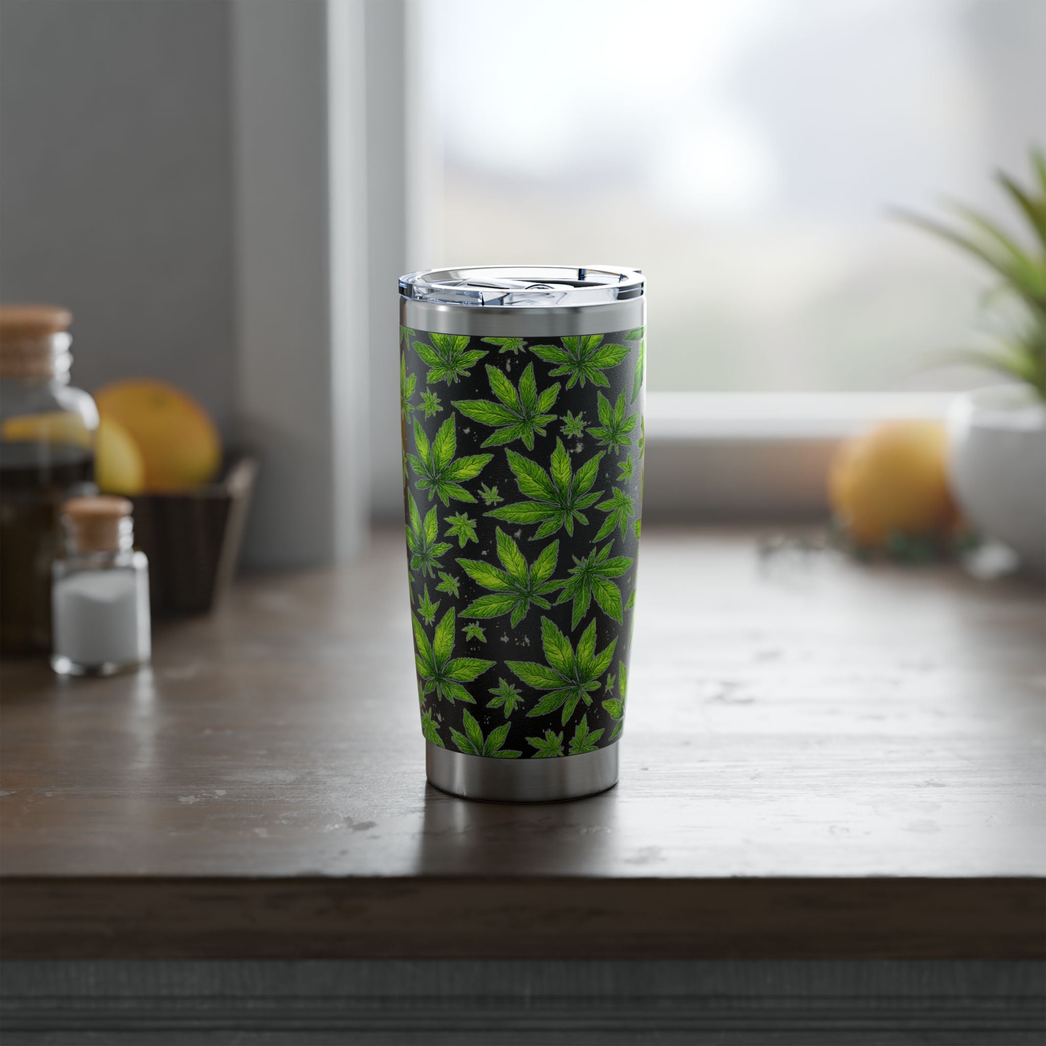 Cannabis Leaf 20oz Tumbler – Green Marijuana Pattern Insulated Travel Cup