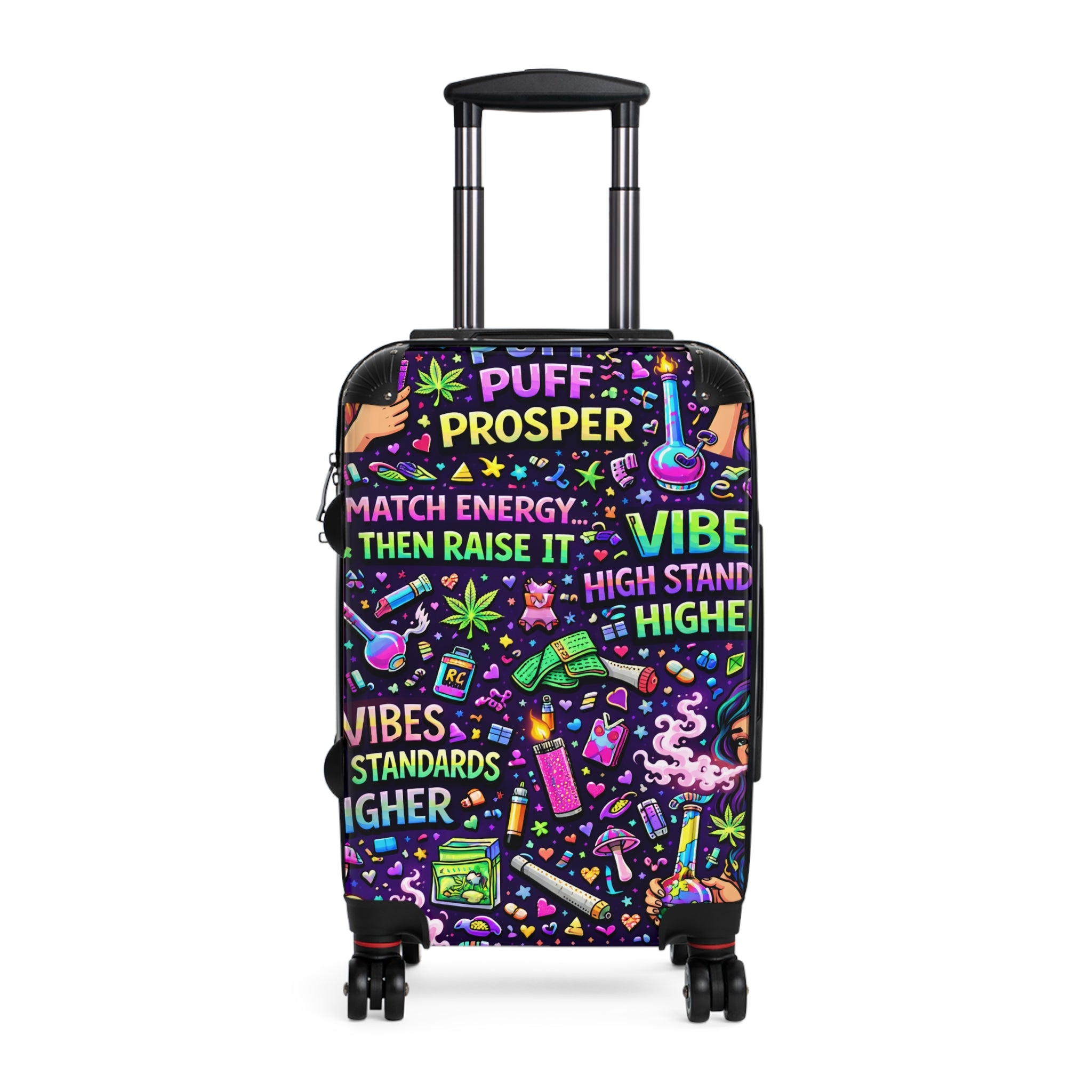 Suitcase - "Puff Prosper" Neon Travel Carry-On with Vibe & Good Energy Design