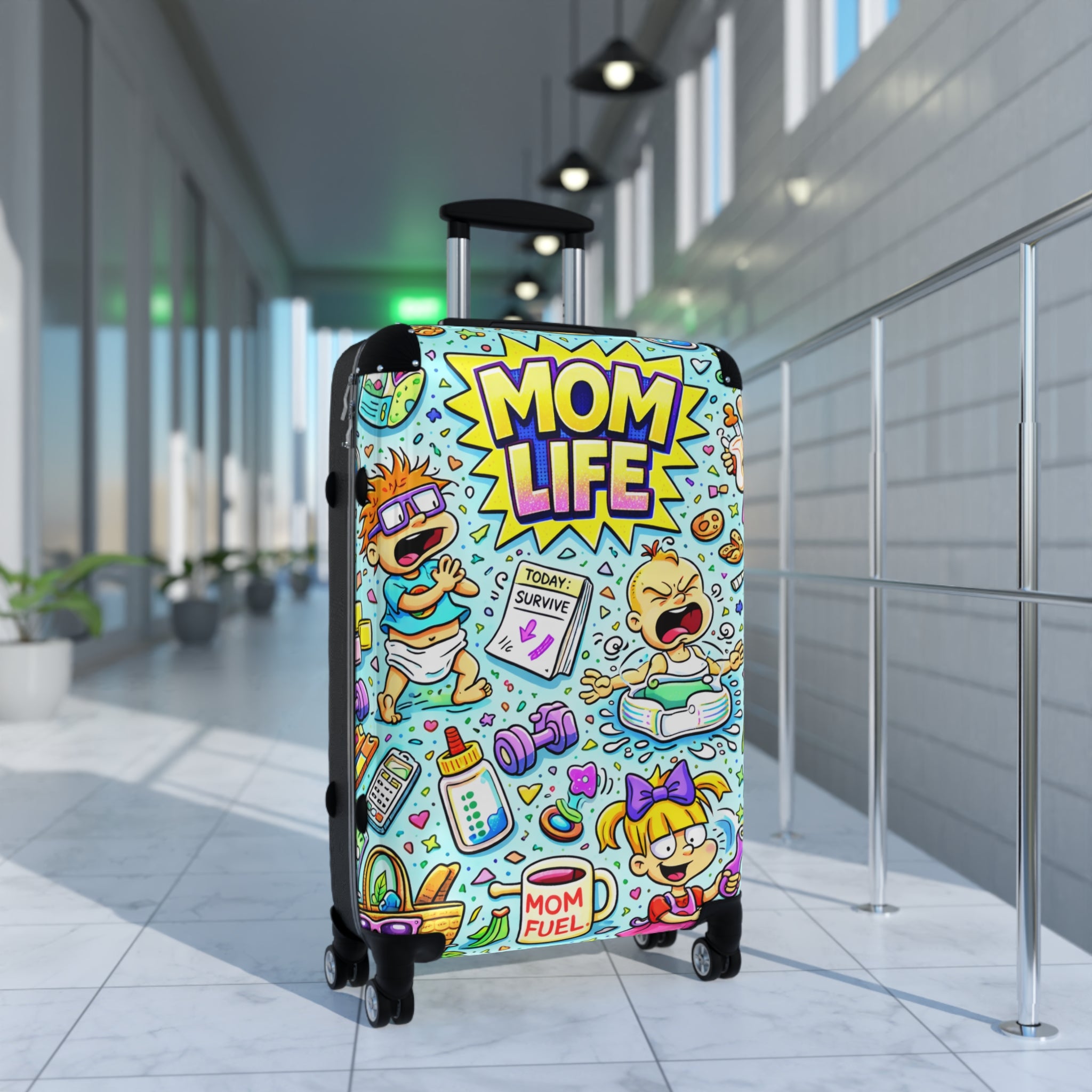 Mom Life Carry-On Suitcase – Funny Cartoon Travel Luggage for Busy Moms