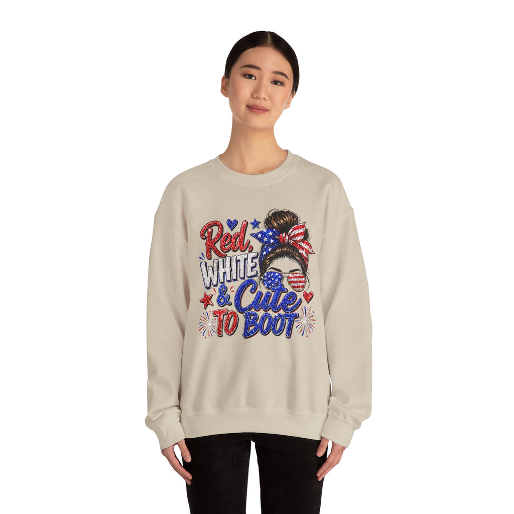 Crewneck Sweatshirt - "Red, White & Cute to Boot" Patriotic Women’s Graphic