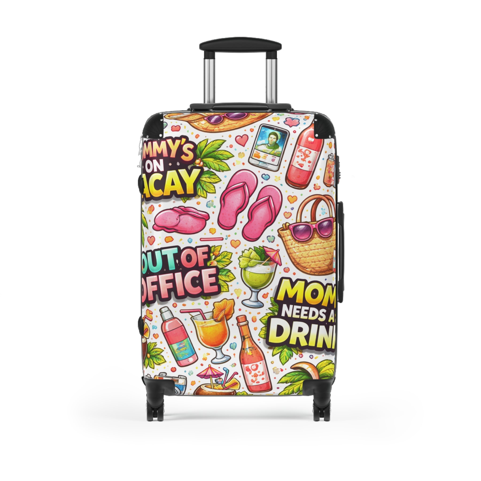 Vacation Vibes Carry-On Suitcase – "Mom Needs a Drink" Tropical Travel Luggage