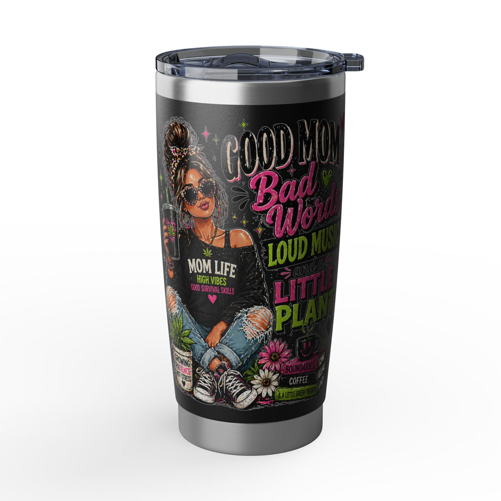 Mom Life 20oz Tumbler – 'Mom with Coffee, Plants & Music' Insulated Travel Cup