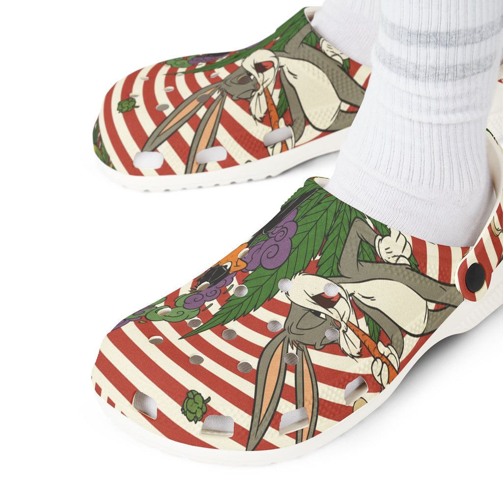 Cartoon Garden Slip-On Clogs — Striped EVA Foam Rubber Shoes with Bugs Bunny Design