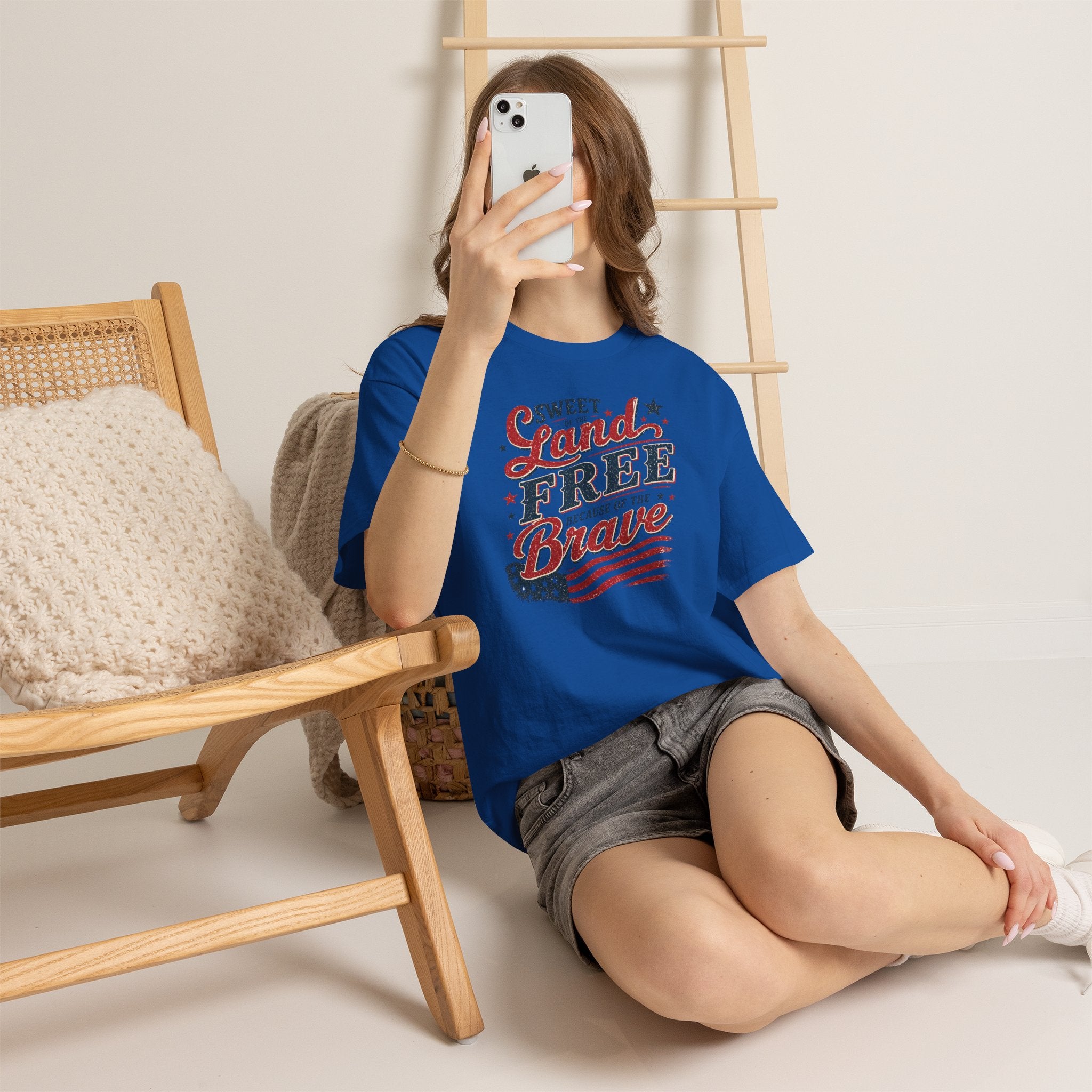 Patriotic Tee — "Sweet Land Free Because of the Brave" American Flag Shirt