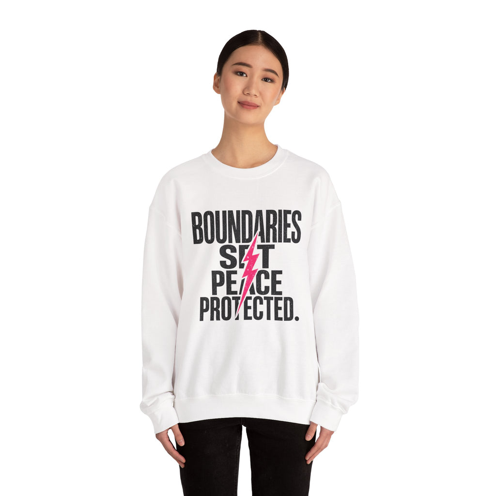 Crewneck Sweatshirt "Boundaries Set. Peace Protected." – Empowerment Graphic Pullover