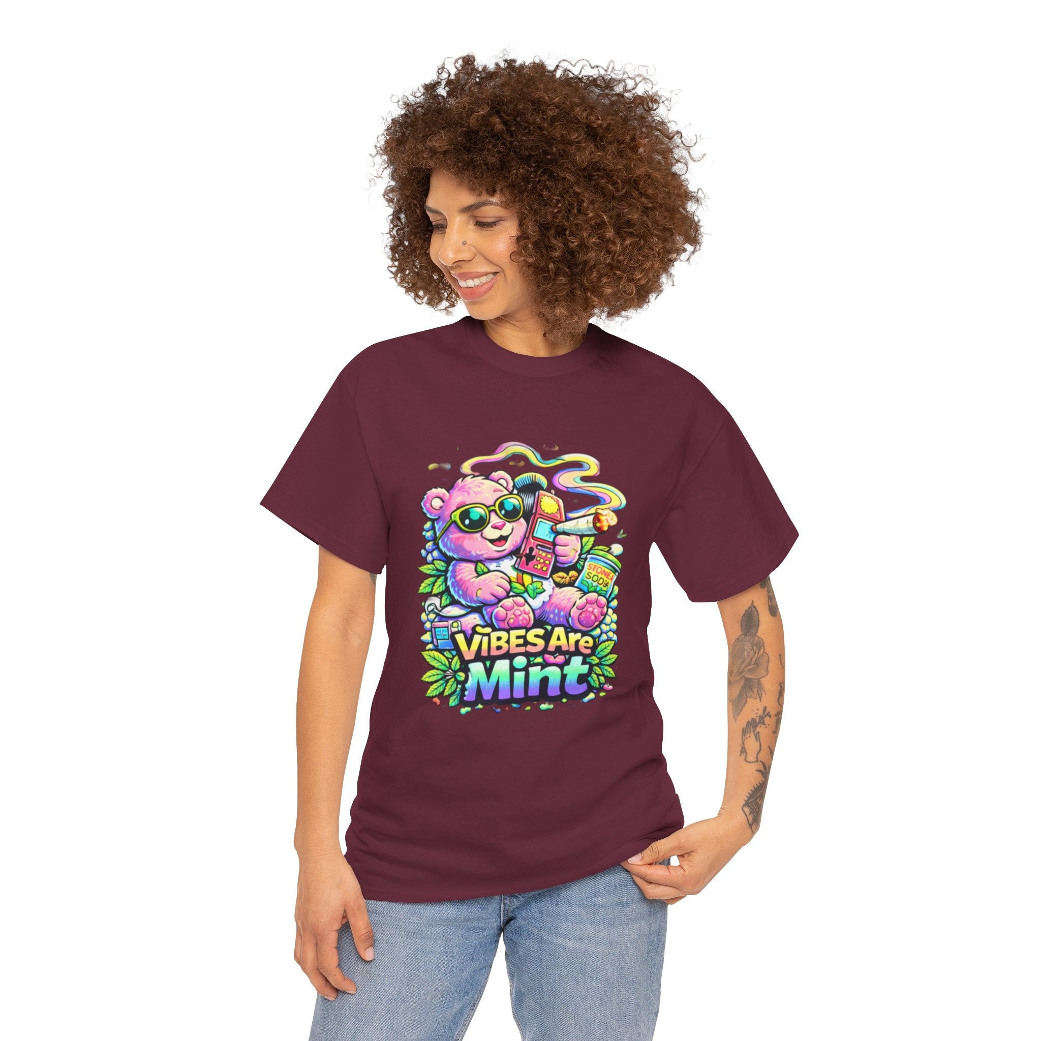 Mint Vibes Bear Tee — Cute Retro Cartoon Graphic T-Shirt