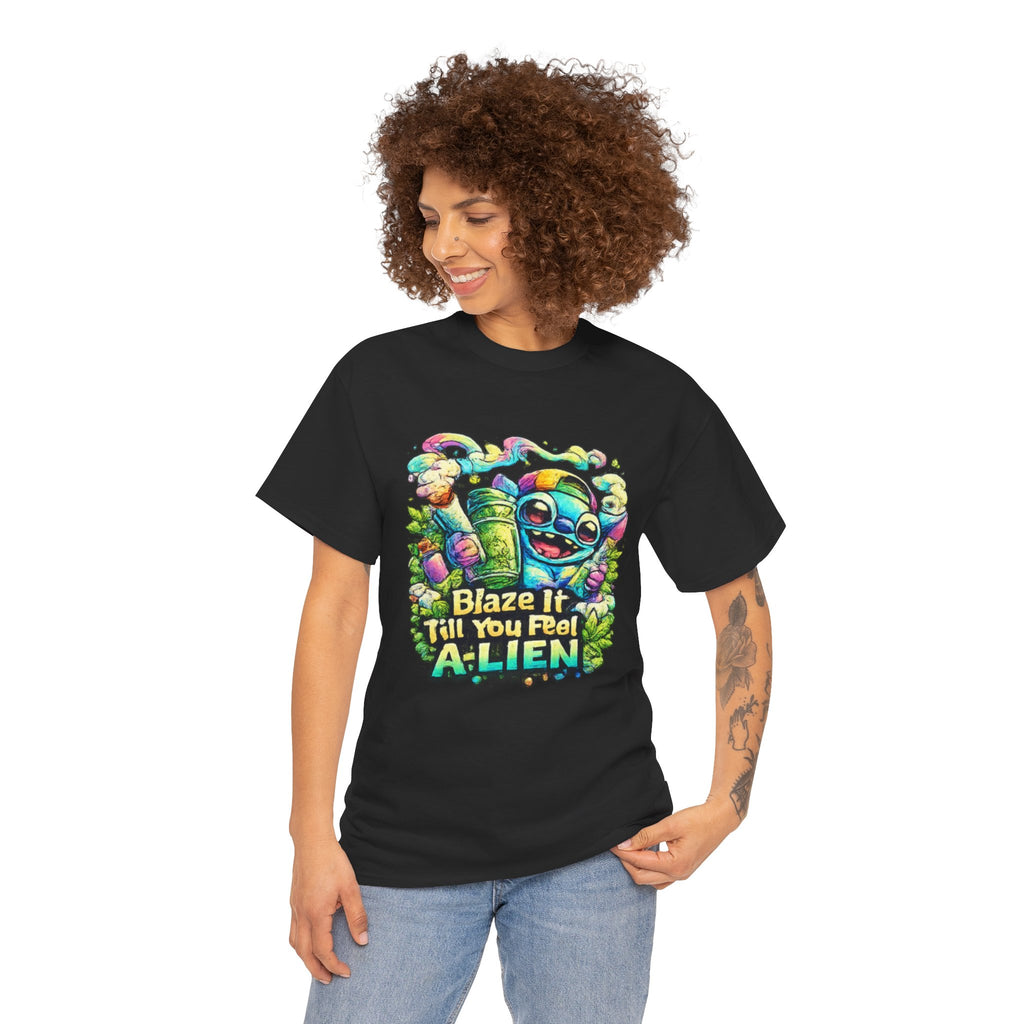 Alien Mushroom Graphic Tee - "Blaze It Till You’re A-LIEN" Psychedelic Cartoon Shirt