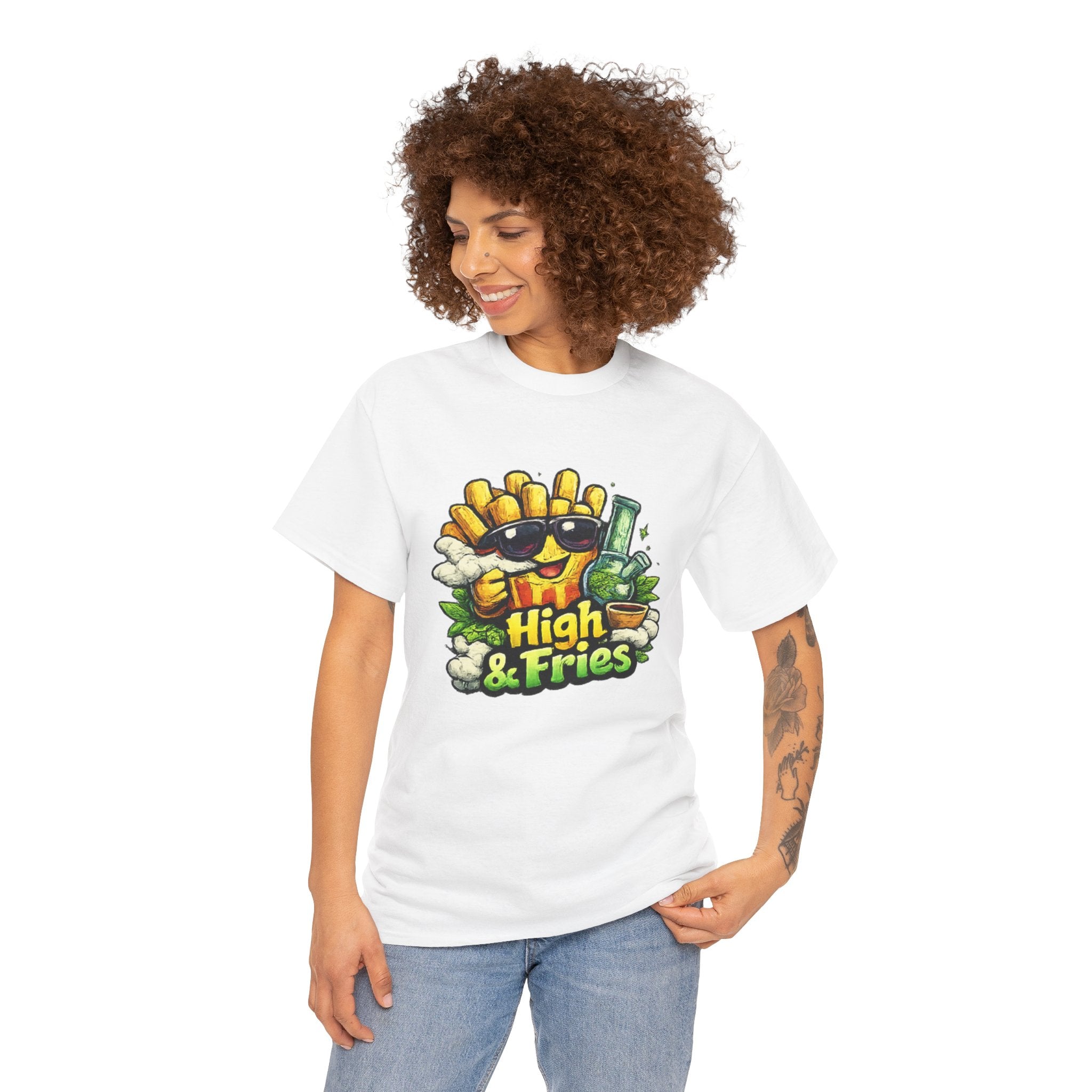 T-Shirt — "High & Fries" Funny Cannabis + Fries Graphic Tee