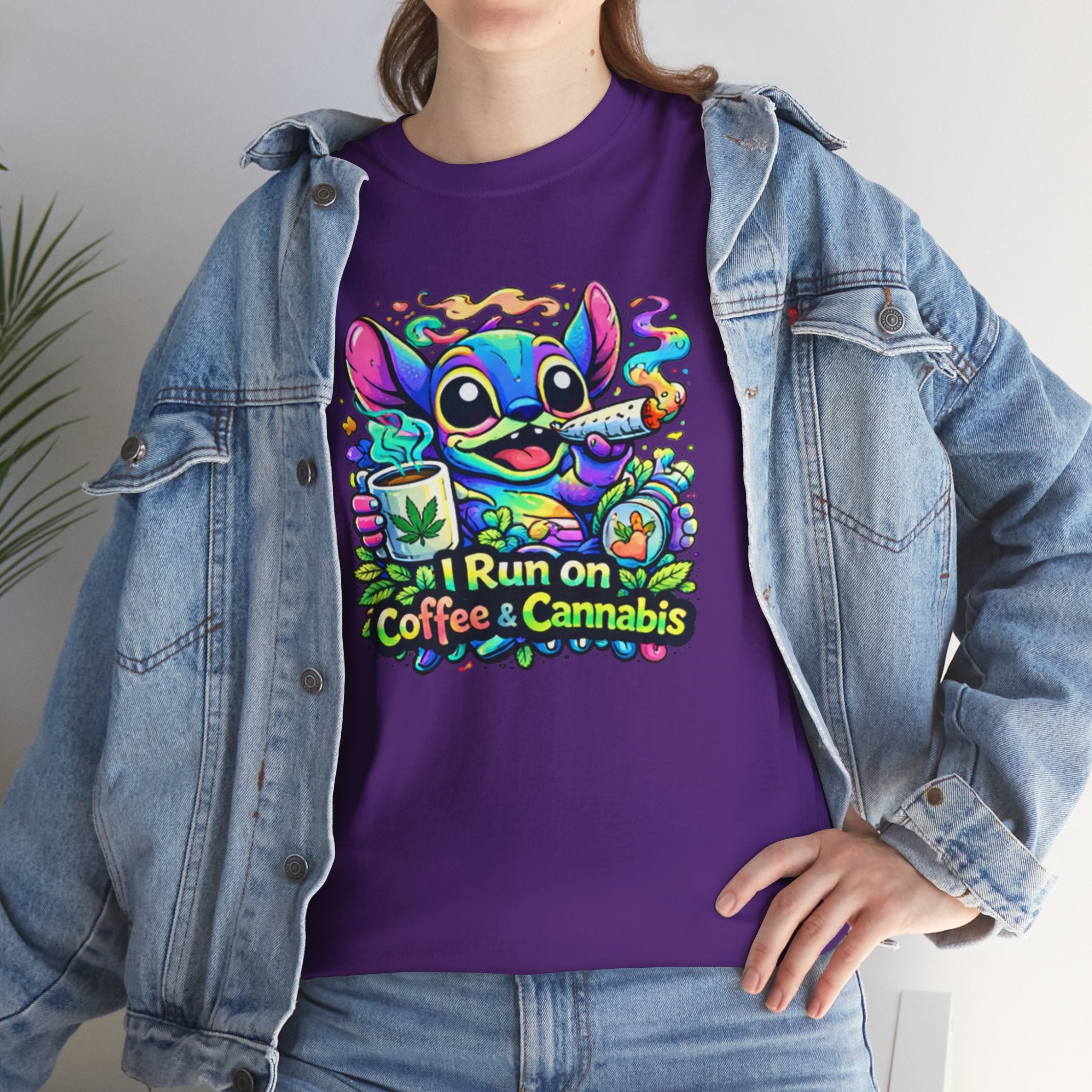 Coffee & Cannabis Tee — 'I Run on Coffee & Cannabis' Cute Stitch Graphic T-Shirt