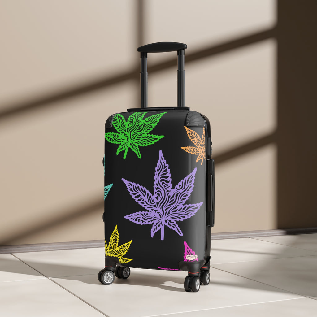 Carry-On Suitcase with Colorful Cannabis Leaf Print – Travel Luggage, Funky Marijuana Leaf Design