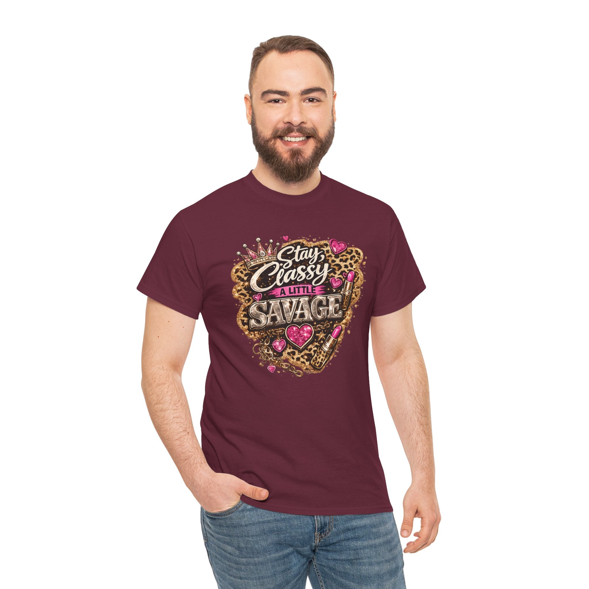 Stay Classy a Little Savage Tee — Leopard Heart Graphic T-Shirt