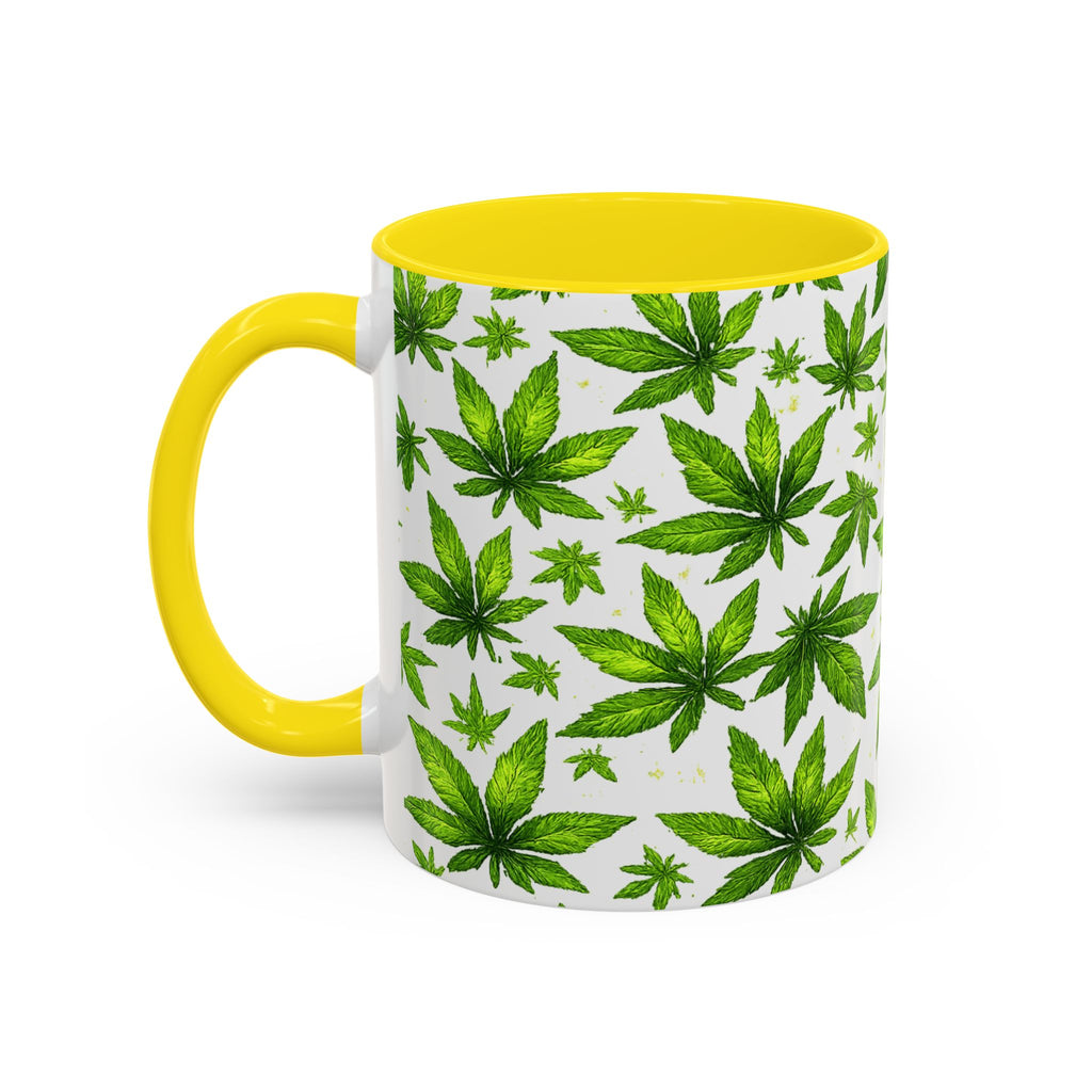 Cannabis Leaf Pattern Accent Coffee Mug – 11/15oz Ceramic