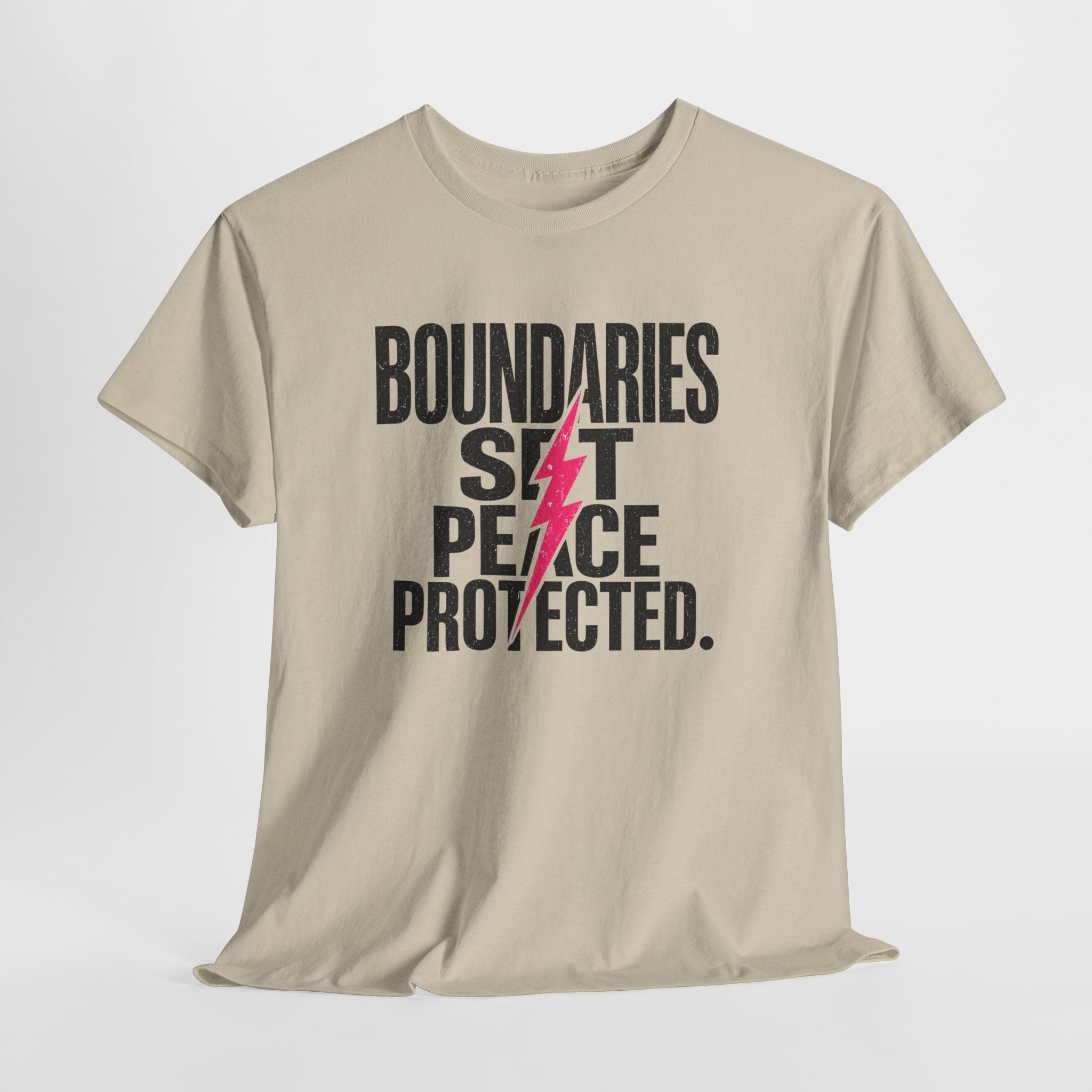 Boundaries Set, Peace Protected T-Shirt — Empowerment Tee with Lightning Bolt