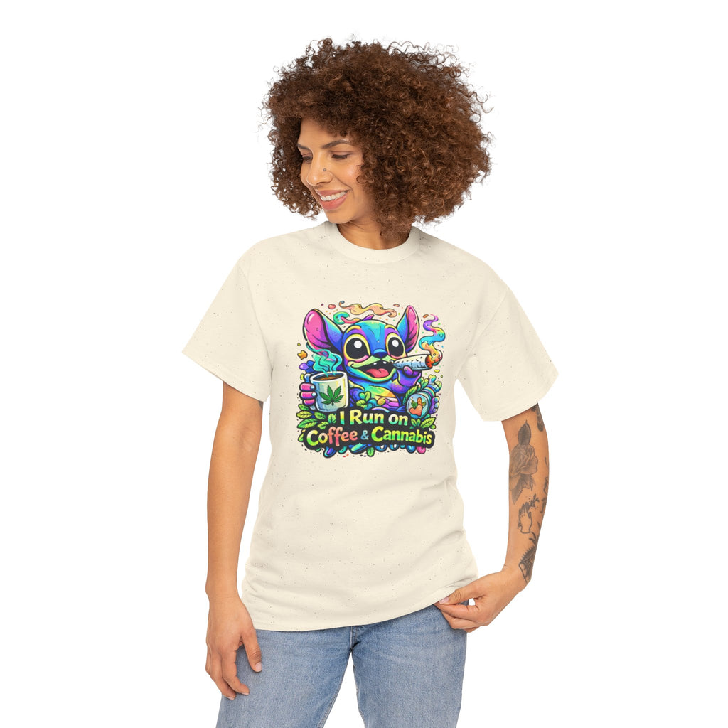 Coffee & Cannabis Tee — 'I Run on Coffee & Cannabis' Cute Stitch Graphic T-Shirt