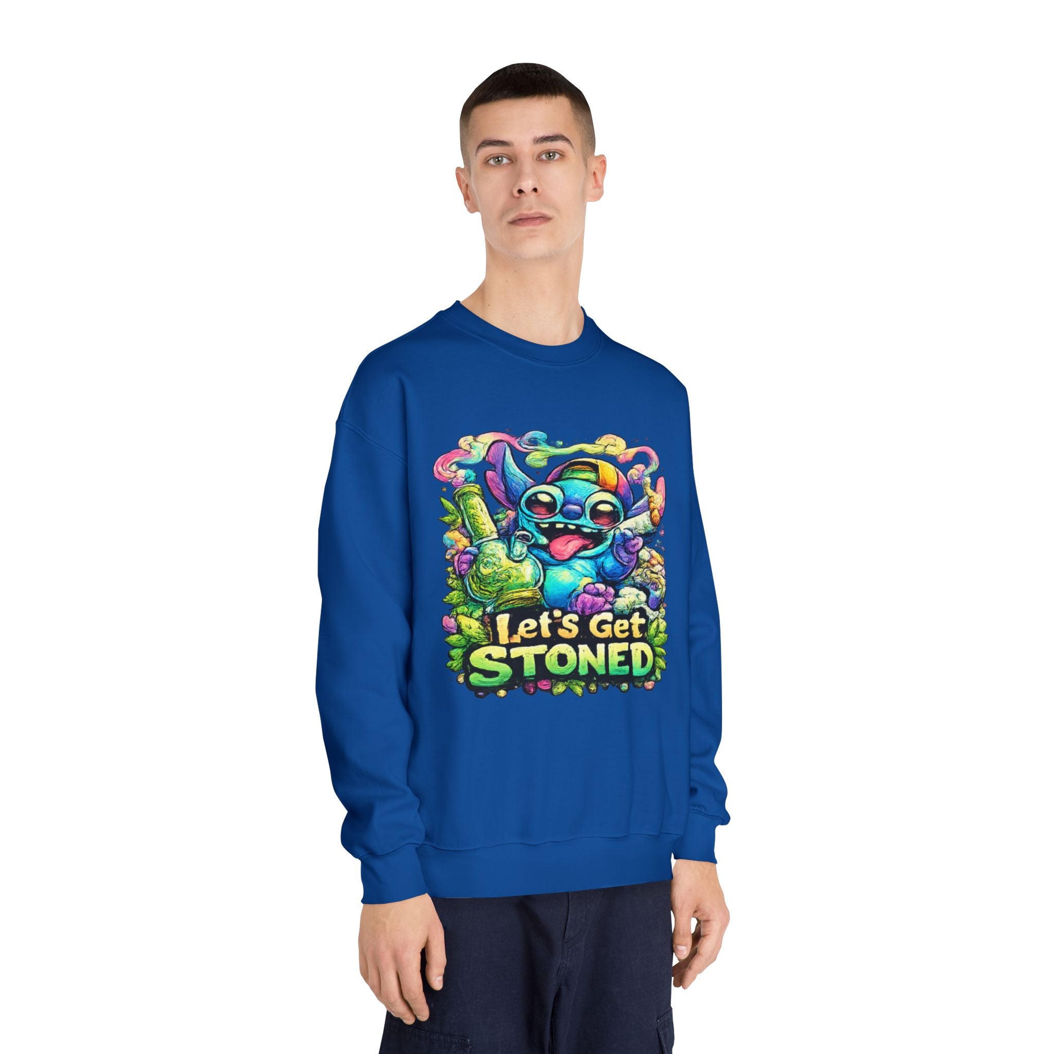 Let's Get Stoned Crewneck Sweatshirt – Colorful Psychedelic Alien Graphic