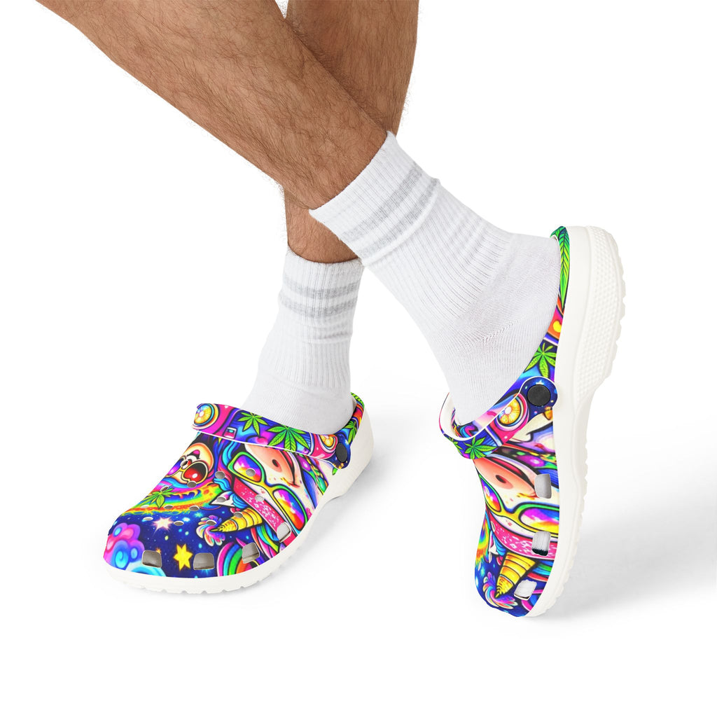 Psychedelic Rainbow Sloth EVA Clogs — Colorful All-Over Print Garden Shoes