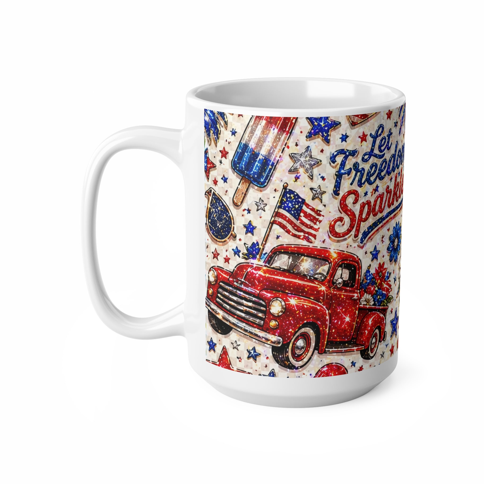 Let Freedom Sparkle Mug — Patriotic 4th of July Ceramic Coffee Cup (11oz & 15oz)