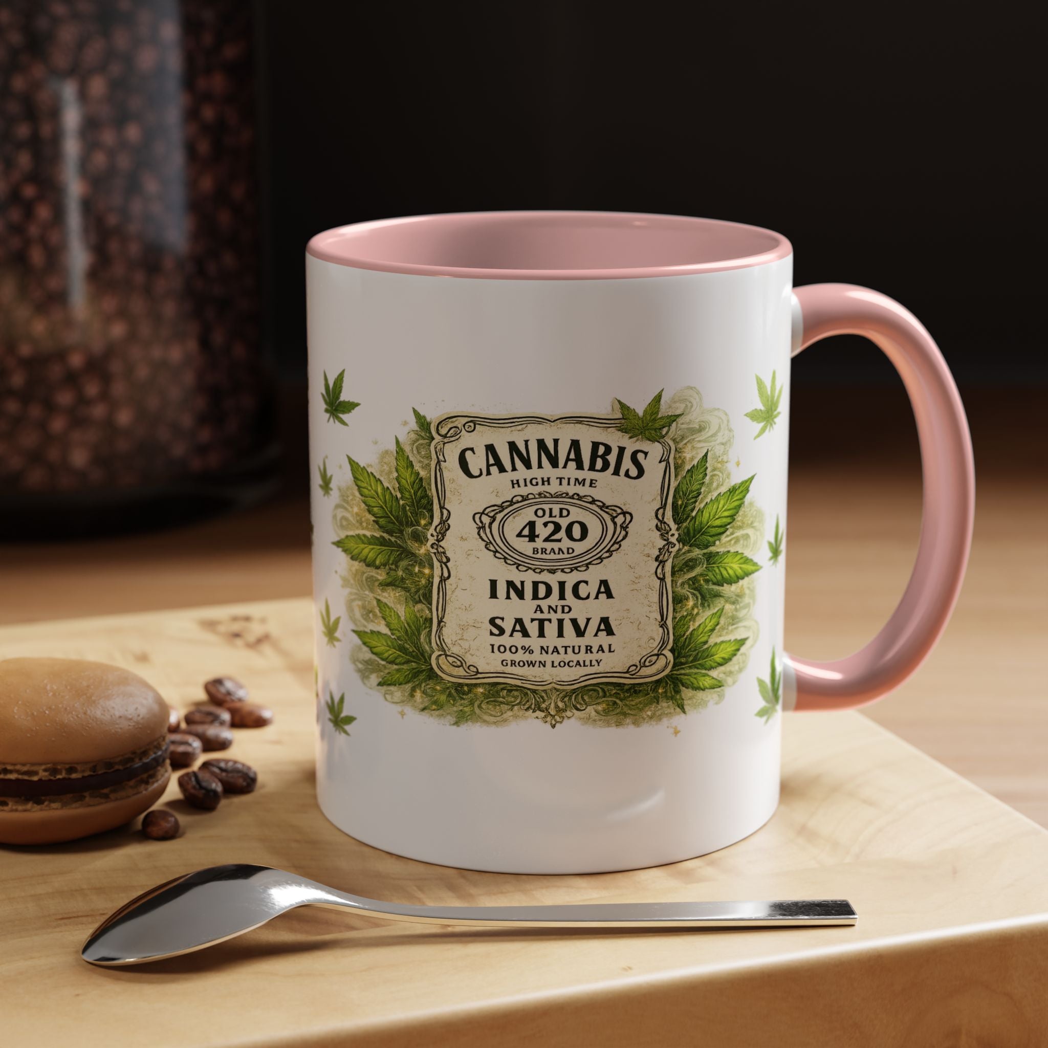 Cannabis 420 Accent Coffee Mug — Indica & Sativa Leaf Pattern (11/15oz)
