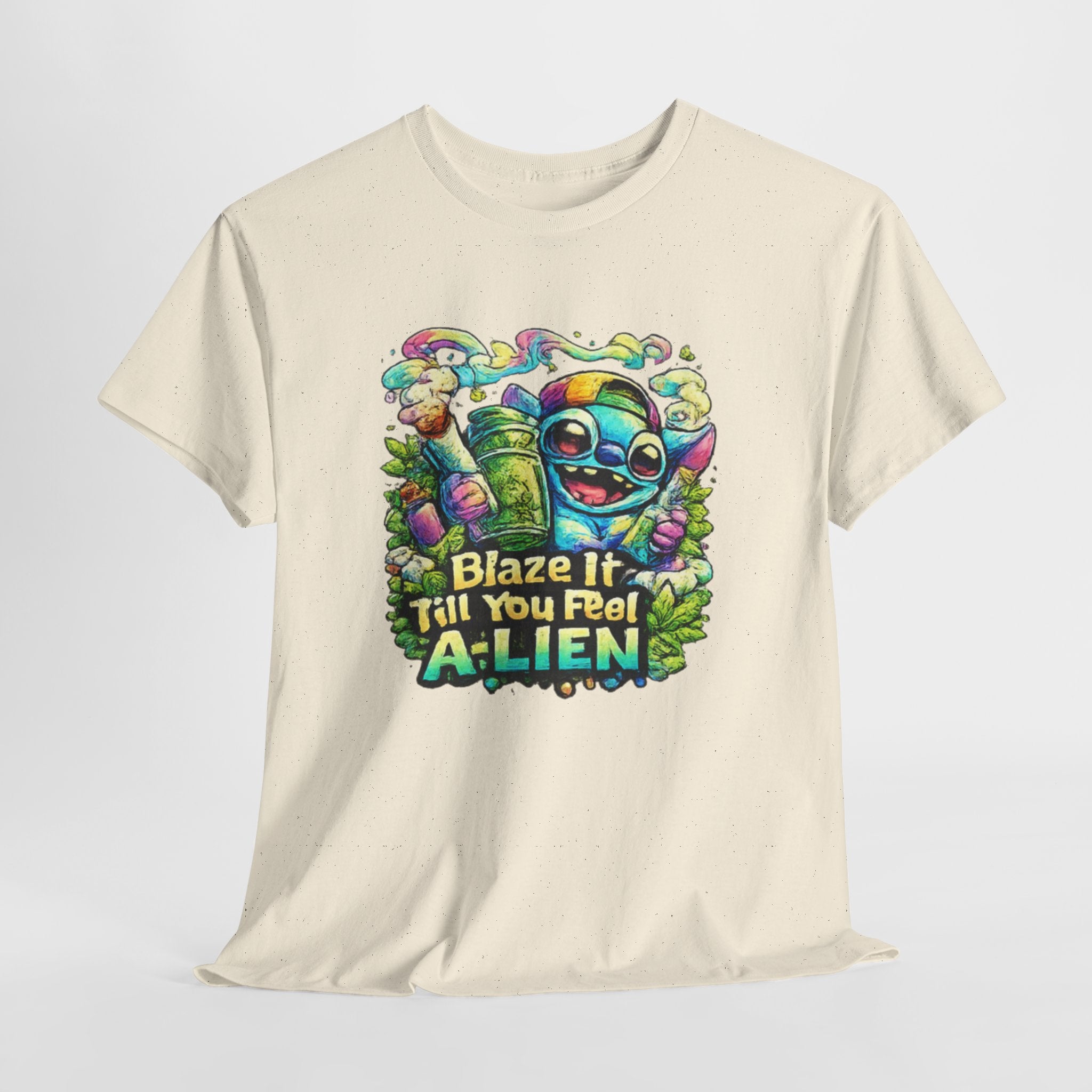Alien Mushroom Graphic Tee - "Blaze It Till You’re A-LIEN" Psychedelic Cartoon Shirt