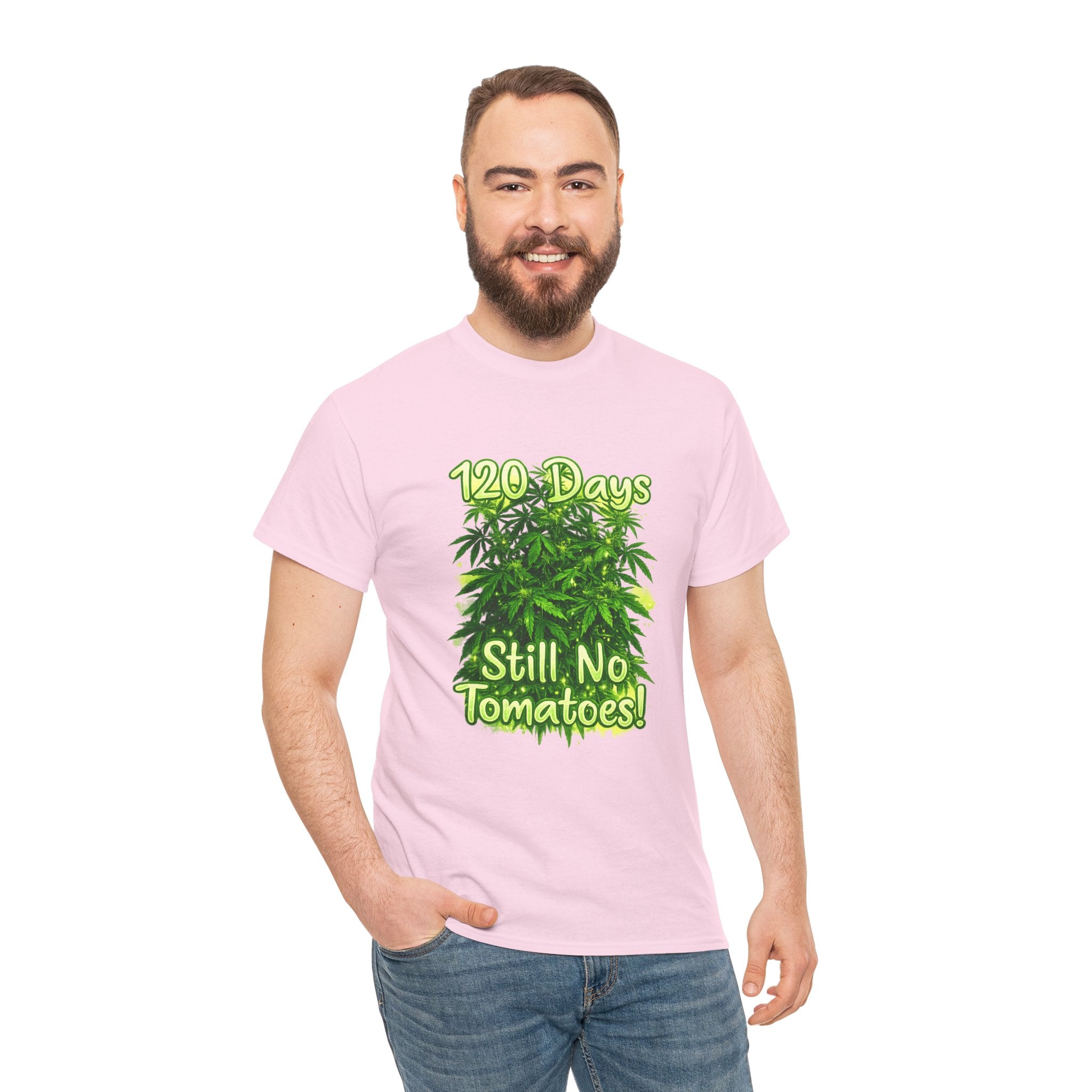 T-Shirt — "120 Days Still No Tomatoes" Garden Humor Tee