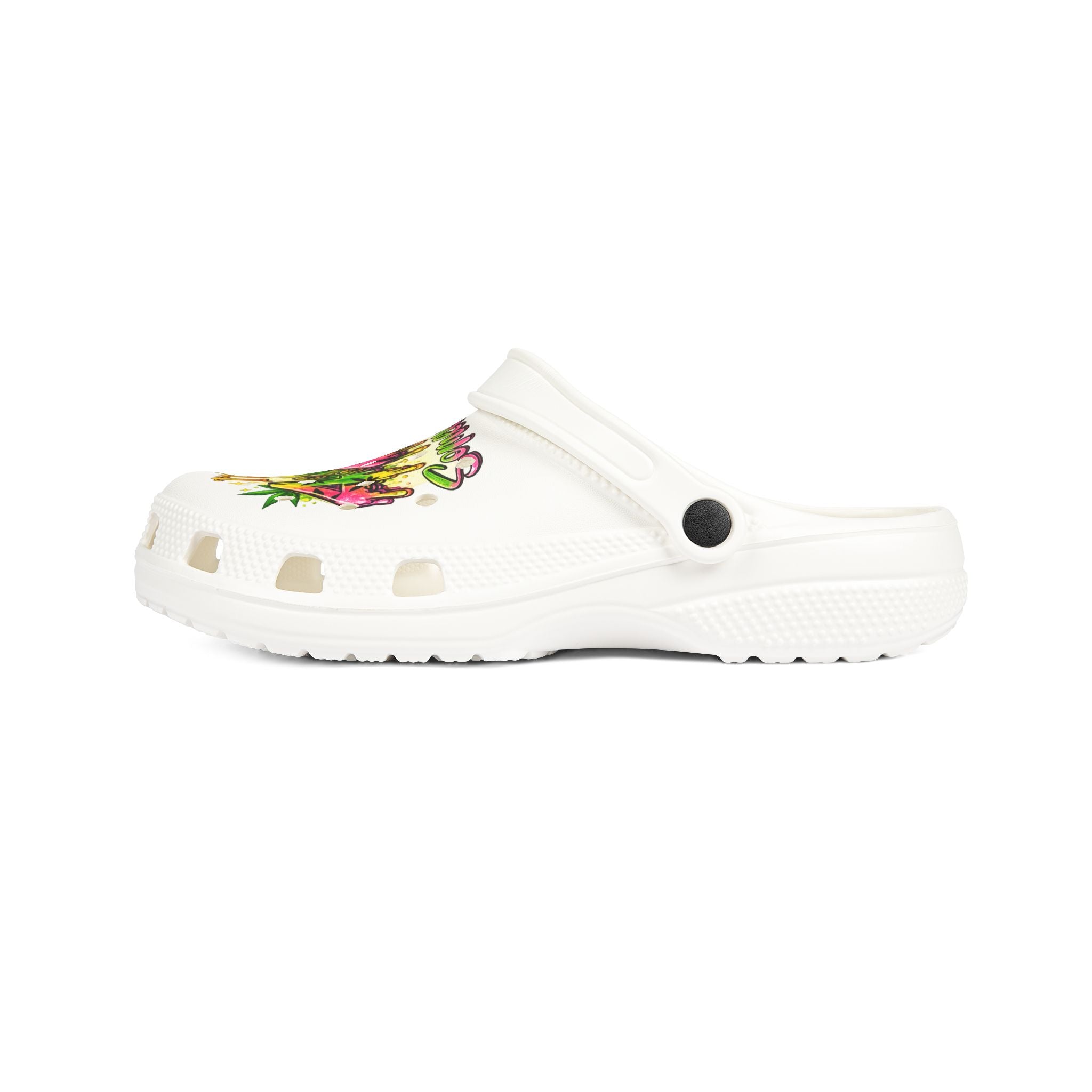 White EVA Foam Clogs — 'It’s 4:20 Somewhere' Tropical Cannabis Graphic