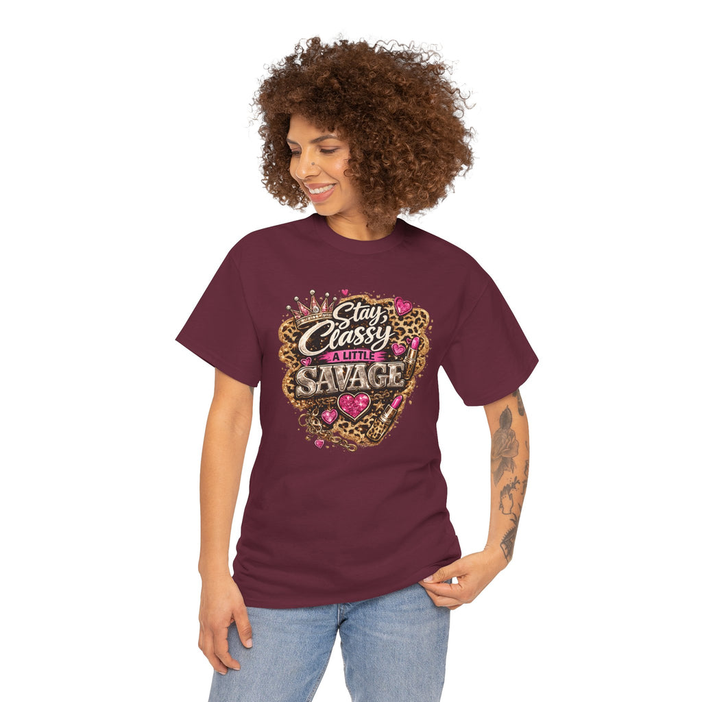 Stay Classy a Little Savage Tee — Leopard Heart Graphic T-Shirt