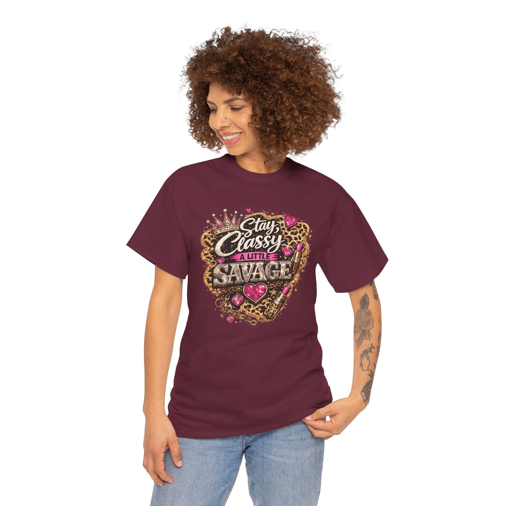 Stay Classy a Little Savage Tee — Leopard Heart Graphic T-Shirt