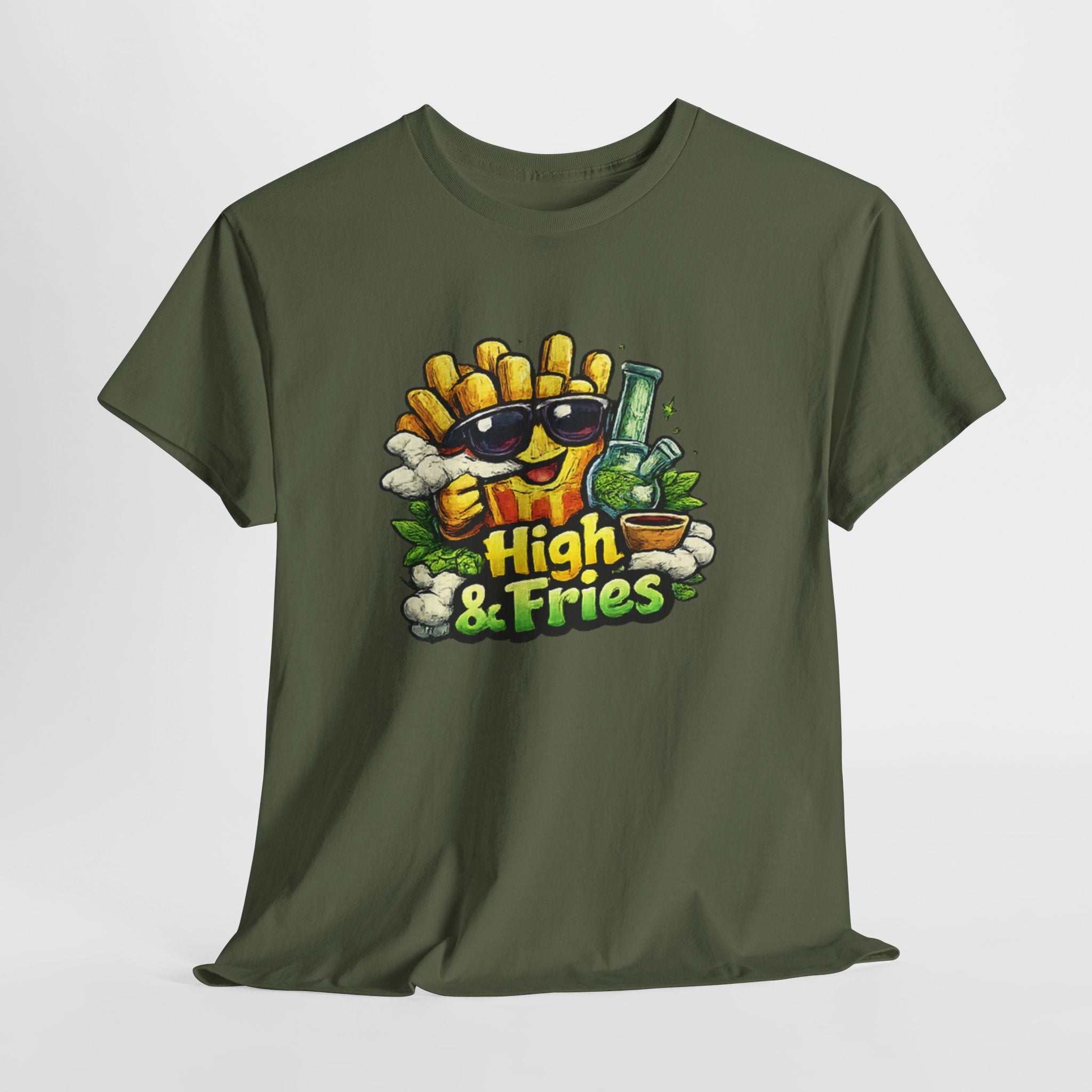 T-Shirt — "High & Fries" Funny Cannabis + Fries Graphic Tee