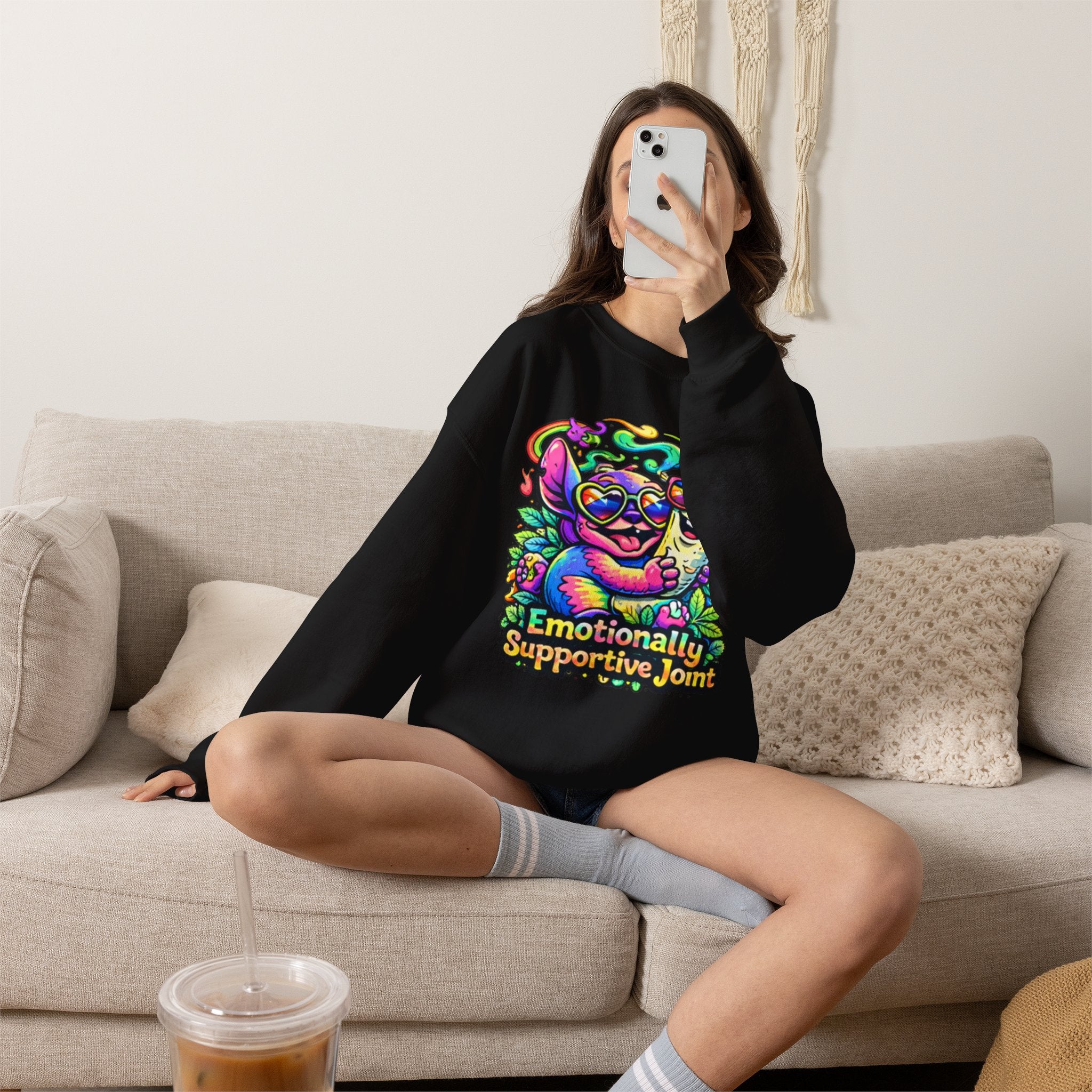 Emotionally Supportive Joint Sweatshirt — Cute Sloth & Joint Hug Graphic