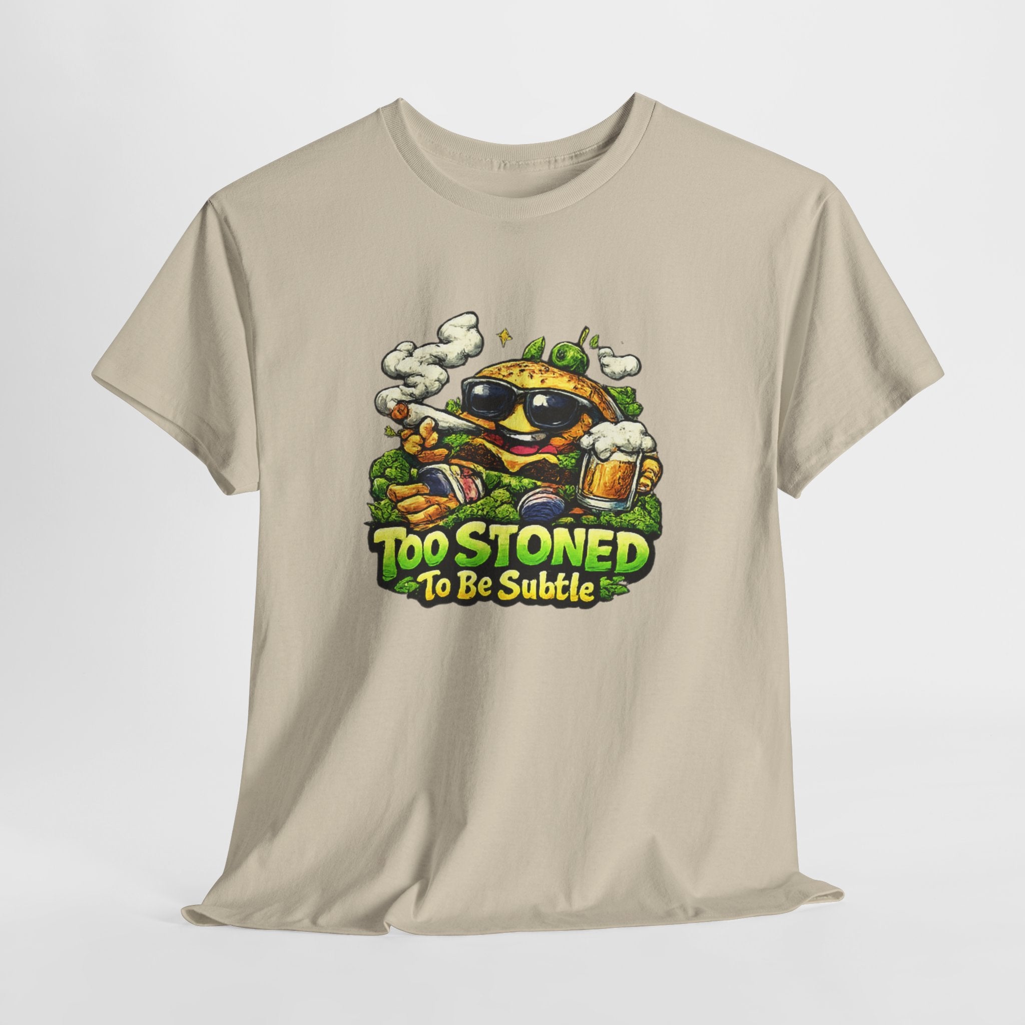 Too Stoned To Be Subtle Tee - Funny Retro Cartoon Burger Cannabis T-Shirt