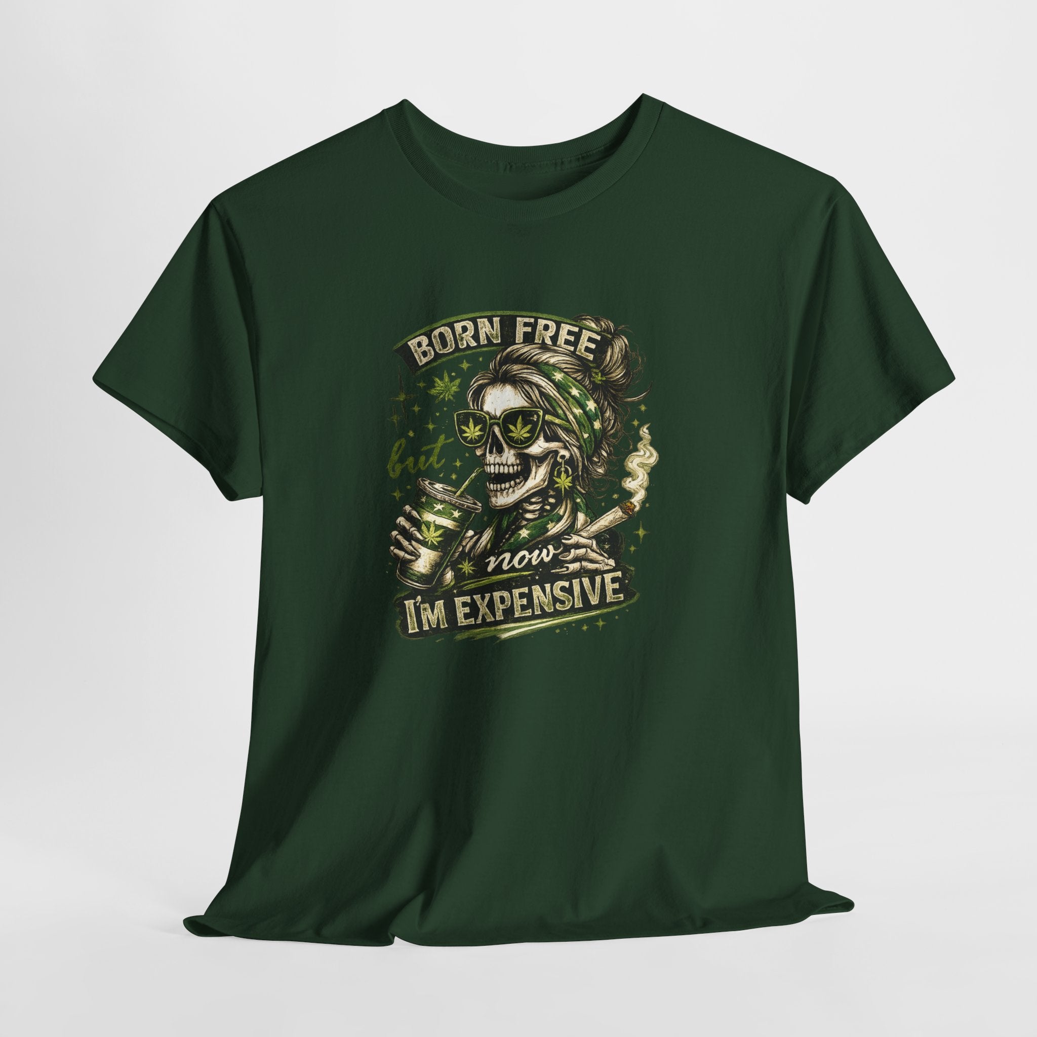T-Shirt — "Born Free But Now I’m Expensive" Skull Graphic Tee