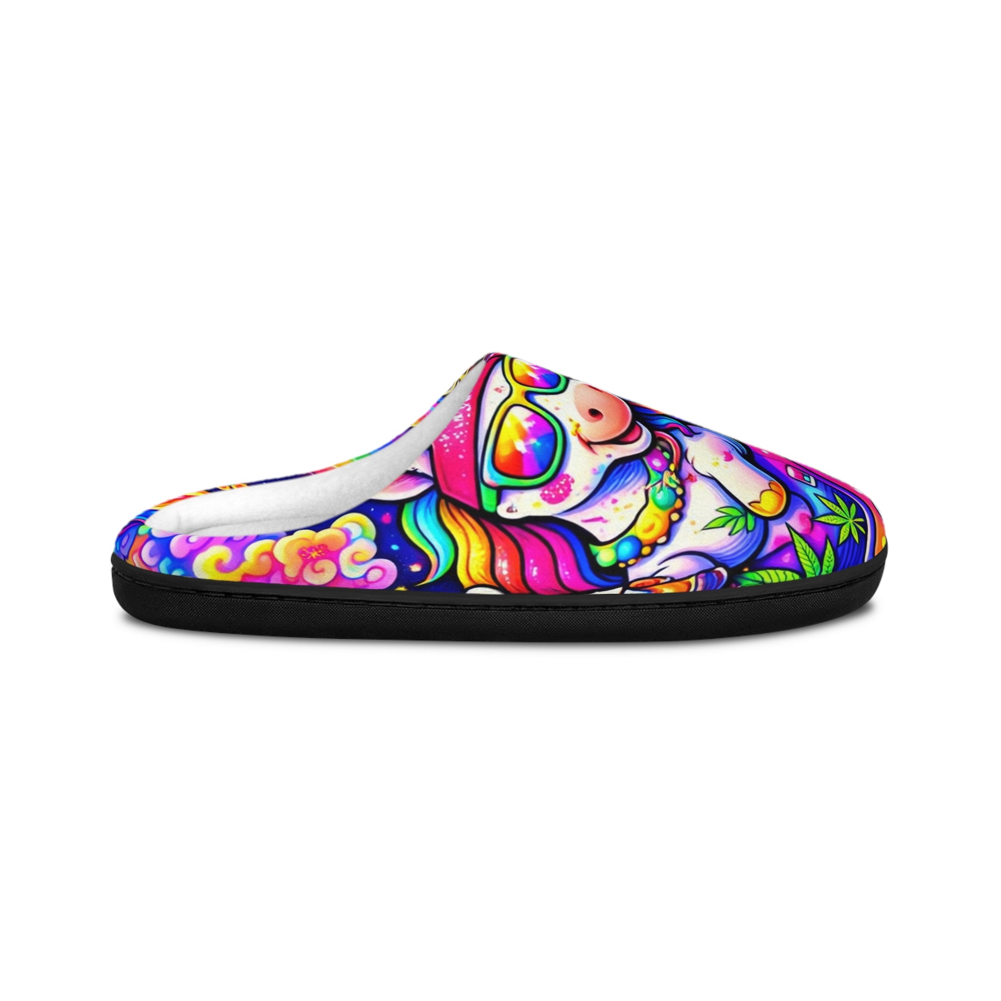 Colorful Unicorn Slippers — Psychedelic Rainbow Indoor House Shoes for Women