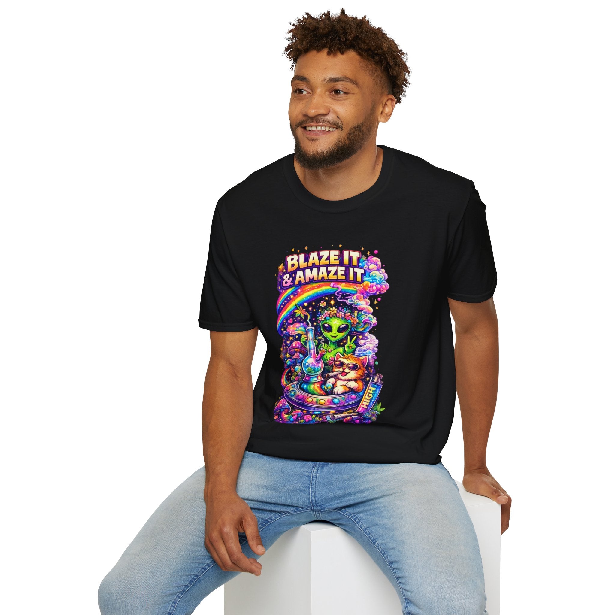 Alien Rainbow Tee - "Blaze It & Amaze It" Psychedelic Graphic T-Shirt