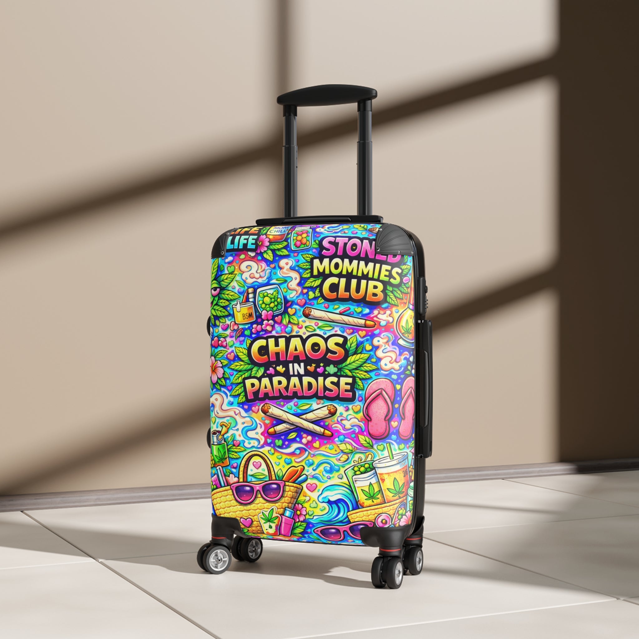 Chaos in Paradise Carry-On Suitcase — Colorful Stoner Mommies Club Travel Luggage