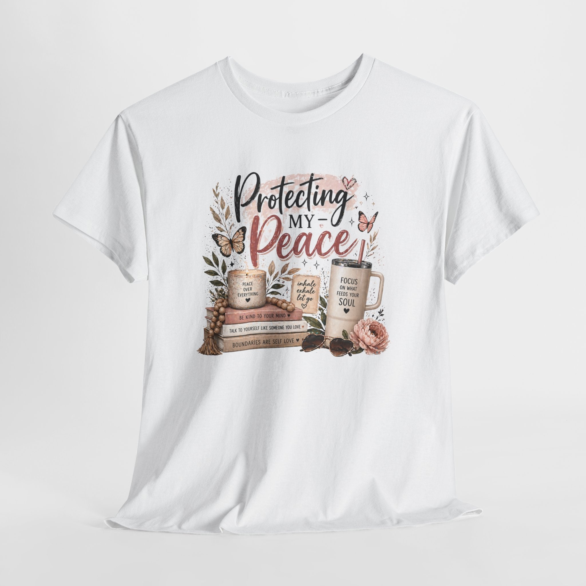 Protecting My Peace T-Shirt — Cozy Floral Coffee & Book Graphic Tee