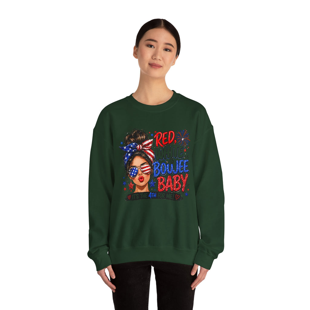 Crewneck Sweatshirt — "Red White Boujee Baby" Patriotic Women's 4th of July Graphic