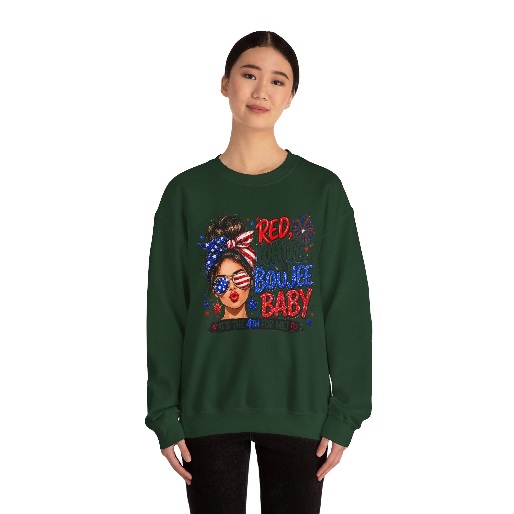 Crewneck Sweatshirt — "Red White Boujee Baby" Patriotic Women's 4th of July Graphic